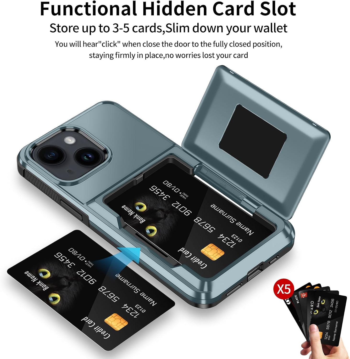 Detalle de Aolcev iPhone 14 Case with Card Holder: Slim Wallet meet Heavy-Duty Protection