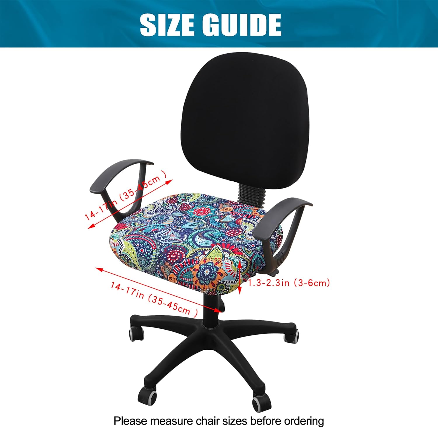 Thumbnail 3 de Smiry Stretch Printed Office Chair Cover, Blue-Green, Machine Washable