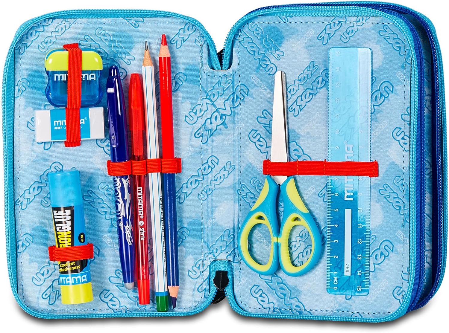 Thumbnail 2 de Seven Trousse d'école 3 Zip Blue Deep – Mapset Boy, porte-stylo triple et accessoirisée