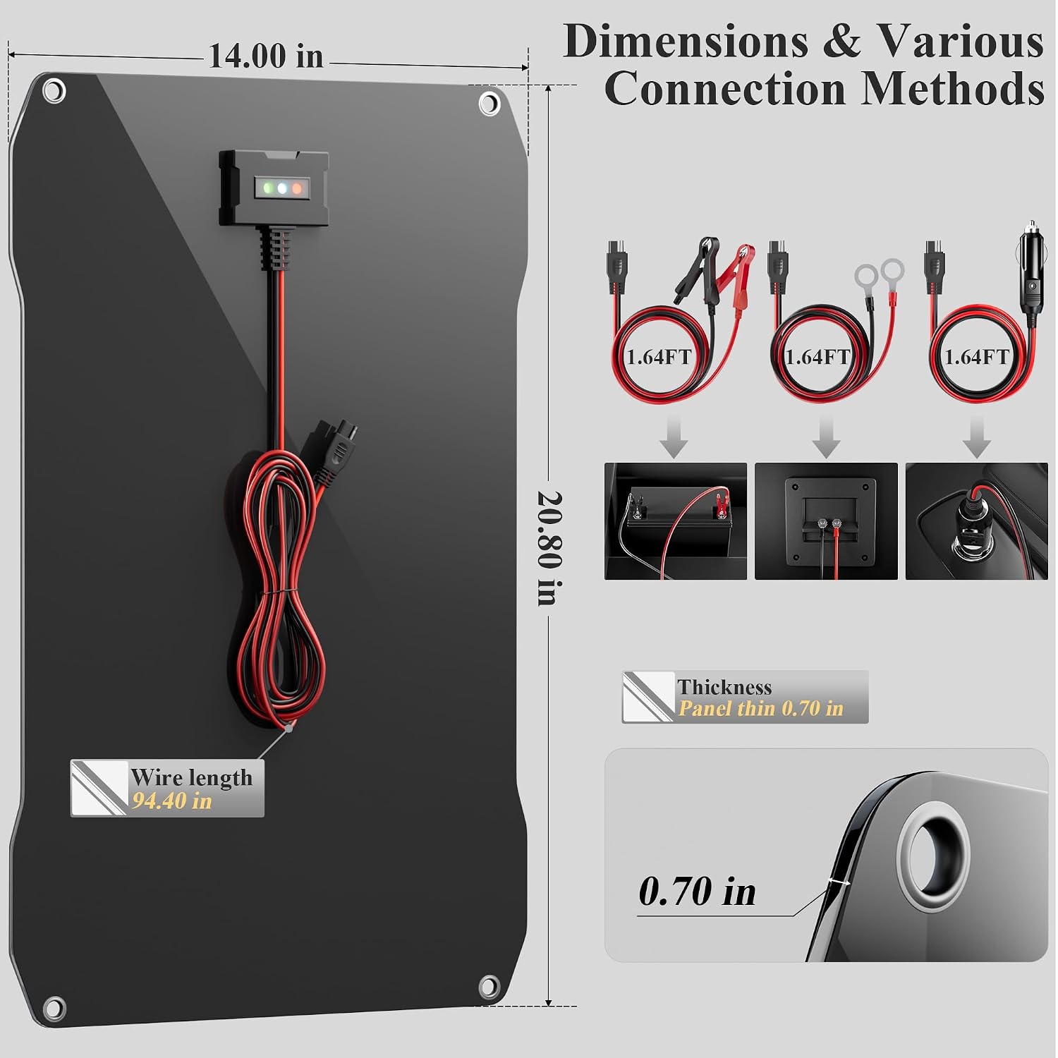 Detalle de Voltset 30W Solar Panel Car Battery Charger: 12V ETFE Waterproof Trickler and Maintainer