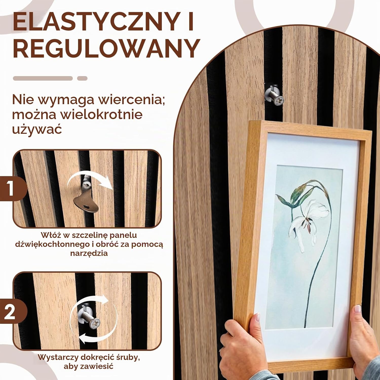 Detalle 2 de INQUIRLLY ST-08486 – 3 regulowane haki do paneli akustycznych bez wiercenia