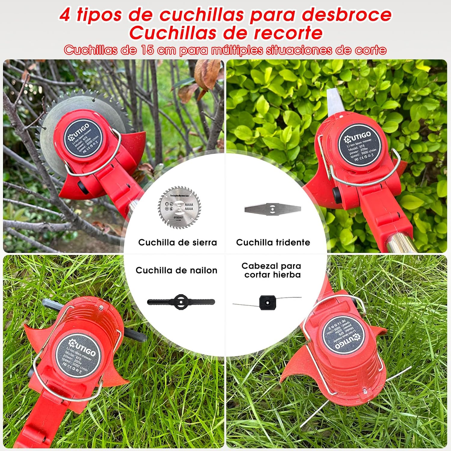 Detalle 2 de OUTIGO Desbrozadora a batería: kit completo con 2 baterías y 4 cuchillas