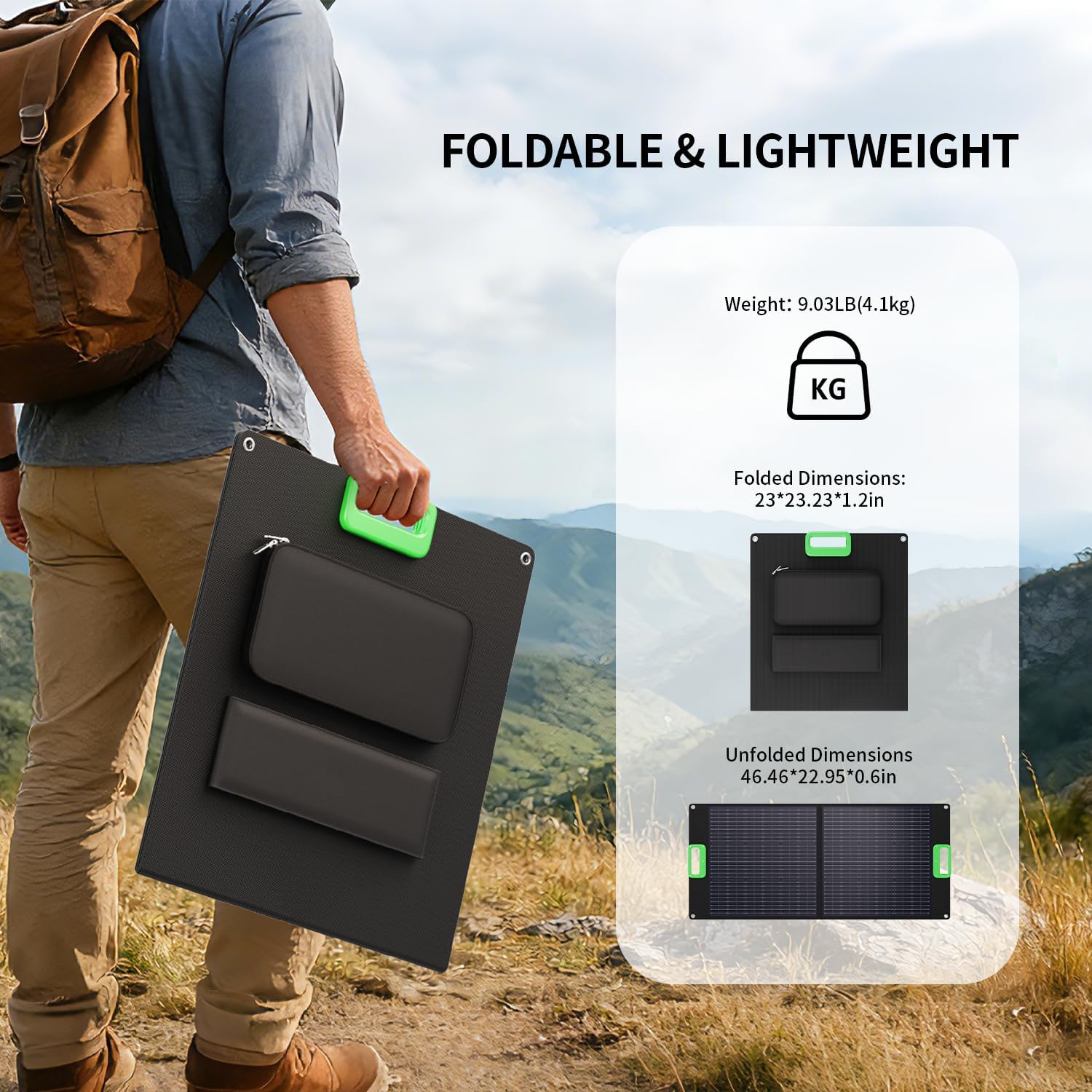 Thumbnail 4 de GRECELL 100W Portable Solar Panel for Power Station (23.5% ETFE Foldable, IP65)