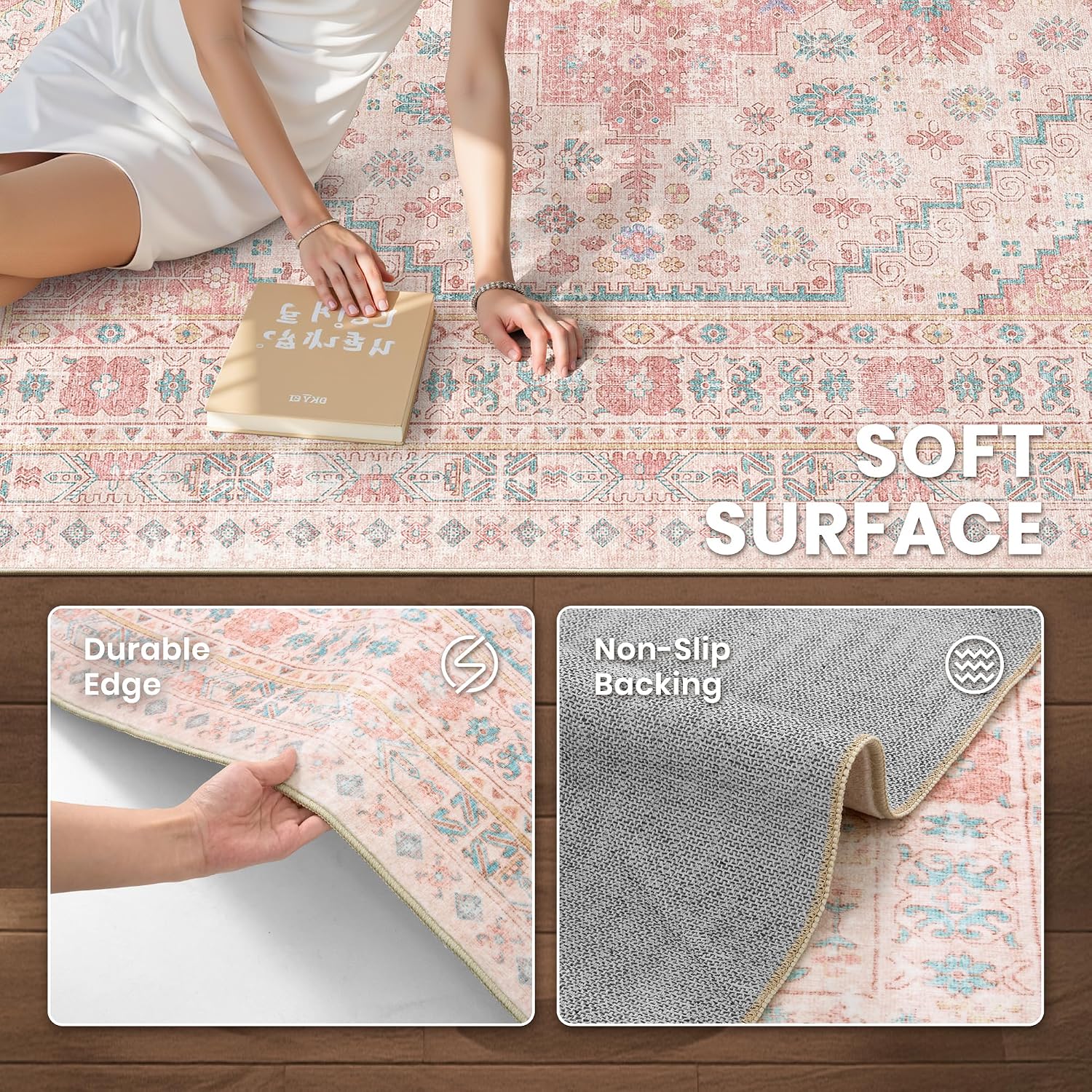 Thumbnail 5 de zesthome 10' x 12' Pink Area Rug, Washable Low-Pile Geometric Design