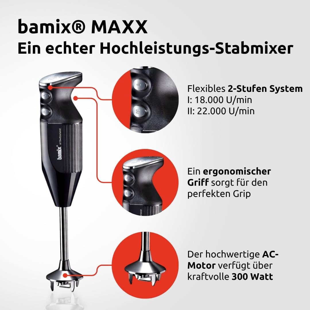 Thumbnail 3 de bamix Stabmixer Set M350 MAXX (300 Watt) inkl. Zubehör: Multifunktions-, Fleisch- & Gemüsemesser, Quirl und Schlagscheibe