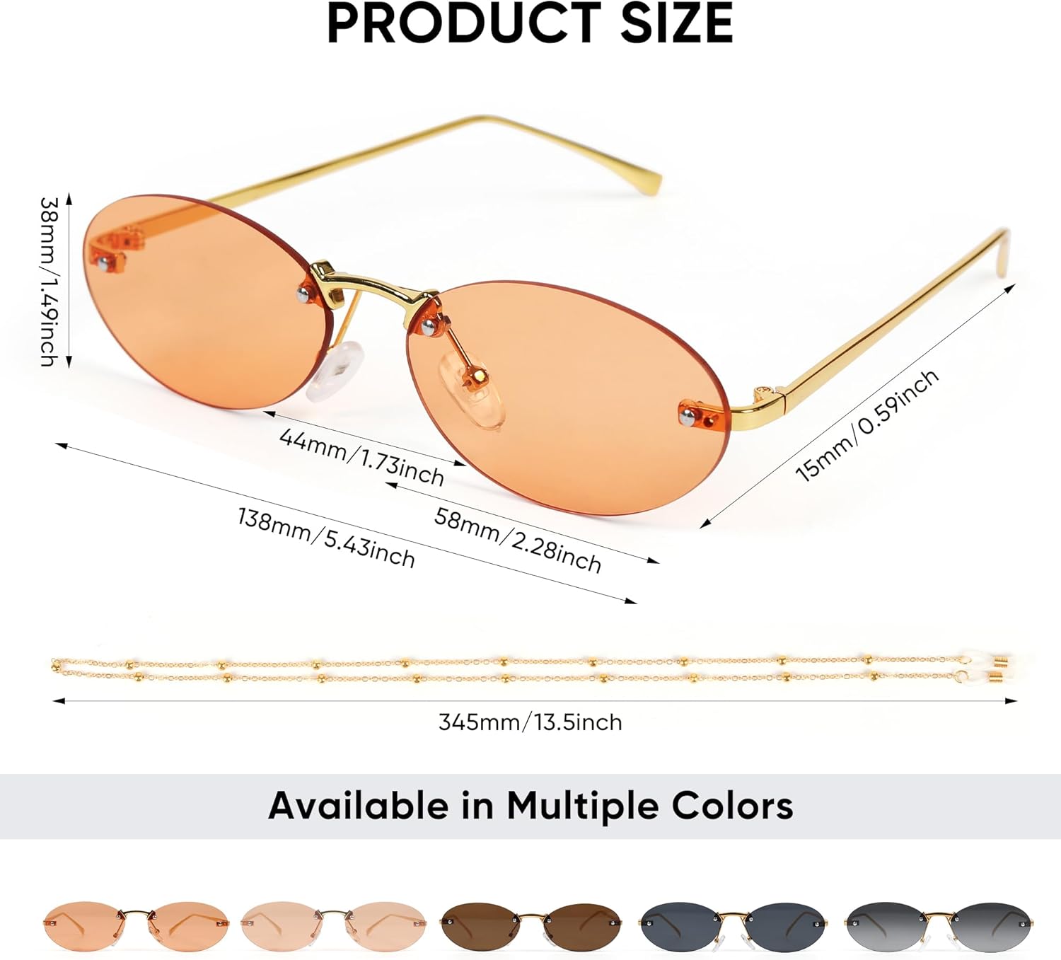 Thumbnail 1 de MEGAVOW rimless oval tinted sunglasses with beaded eyeglasses strap (fashion frameless) – UV protection