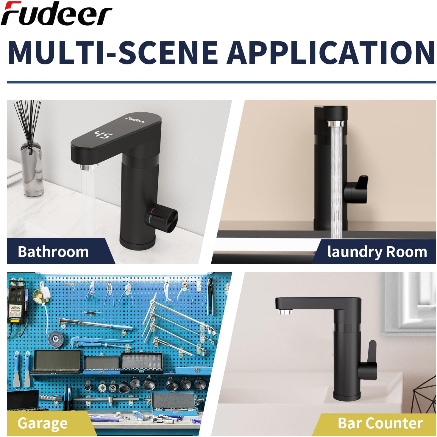Thumbnail 3 de Fudeer 220V Electric Instant Hot Water Tap (3.3kW) – 120° Rotating, 30–45°C Digital Display, Black