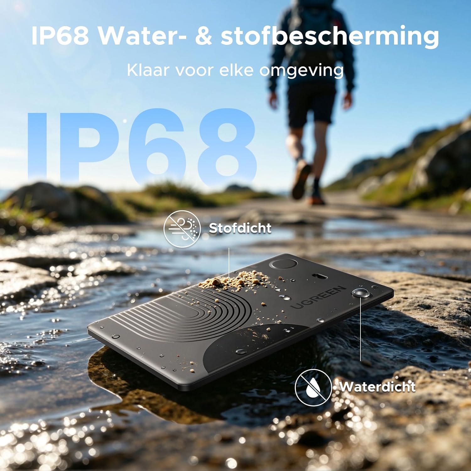Detalle de UGREEN FineTrack Slim trackerkaart met draadloos opladen, IP68 en Apple Zoek mijn
