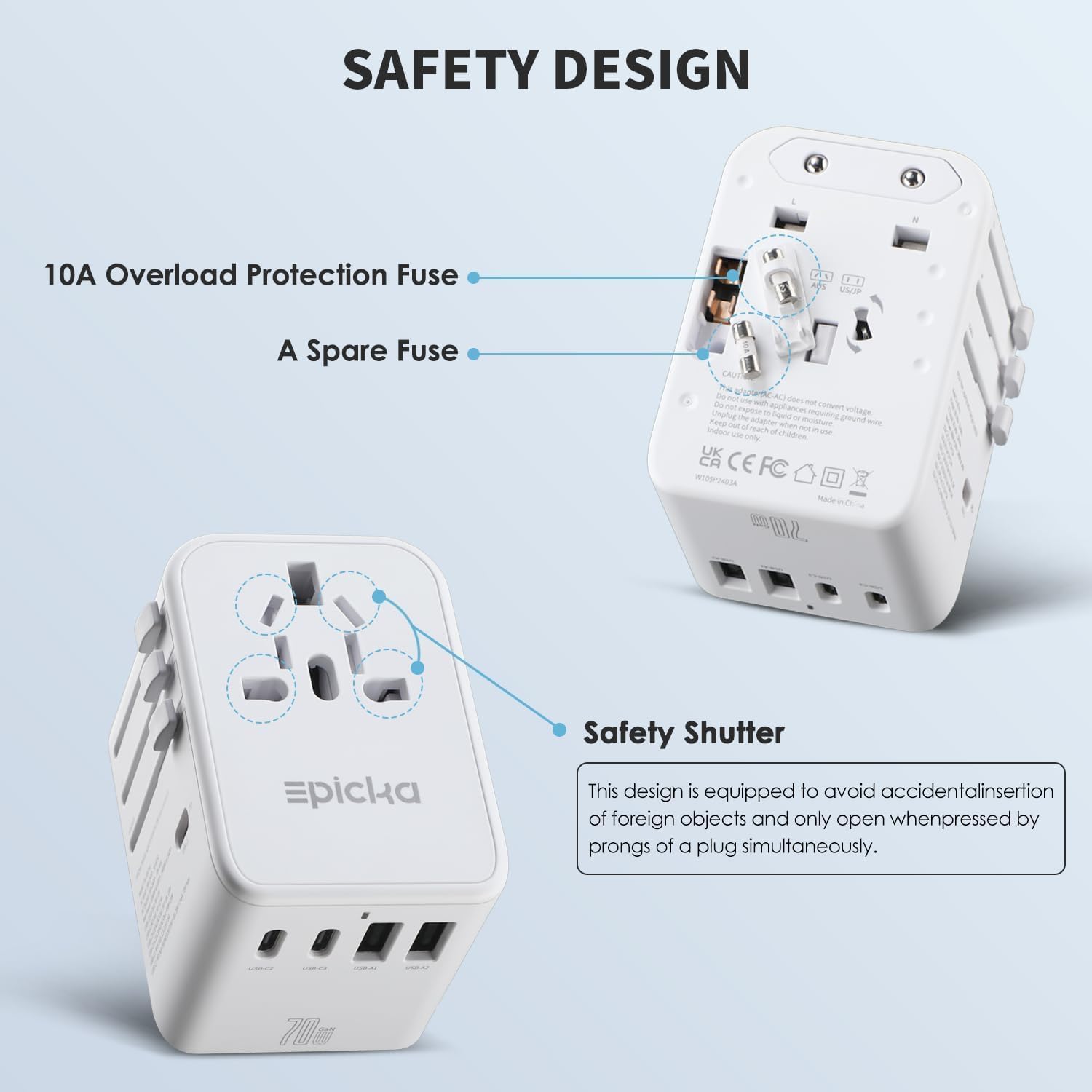 Thumbnail 5 de EPICKA Reiseadapter Weltweit 70W Travel Adapter