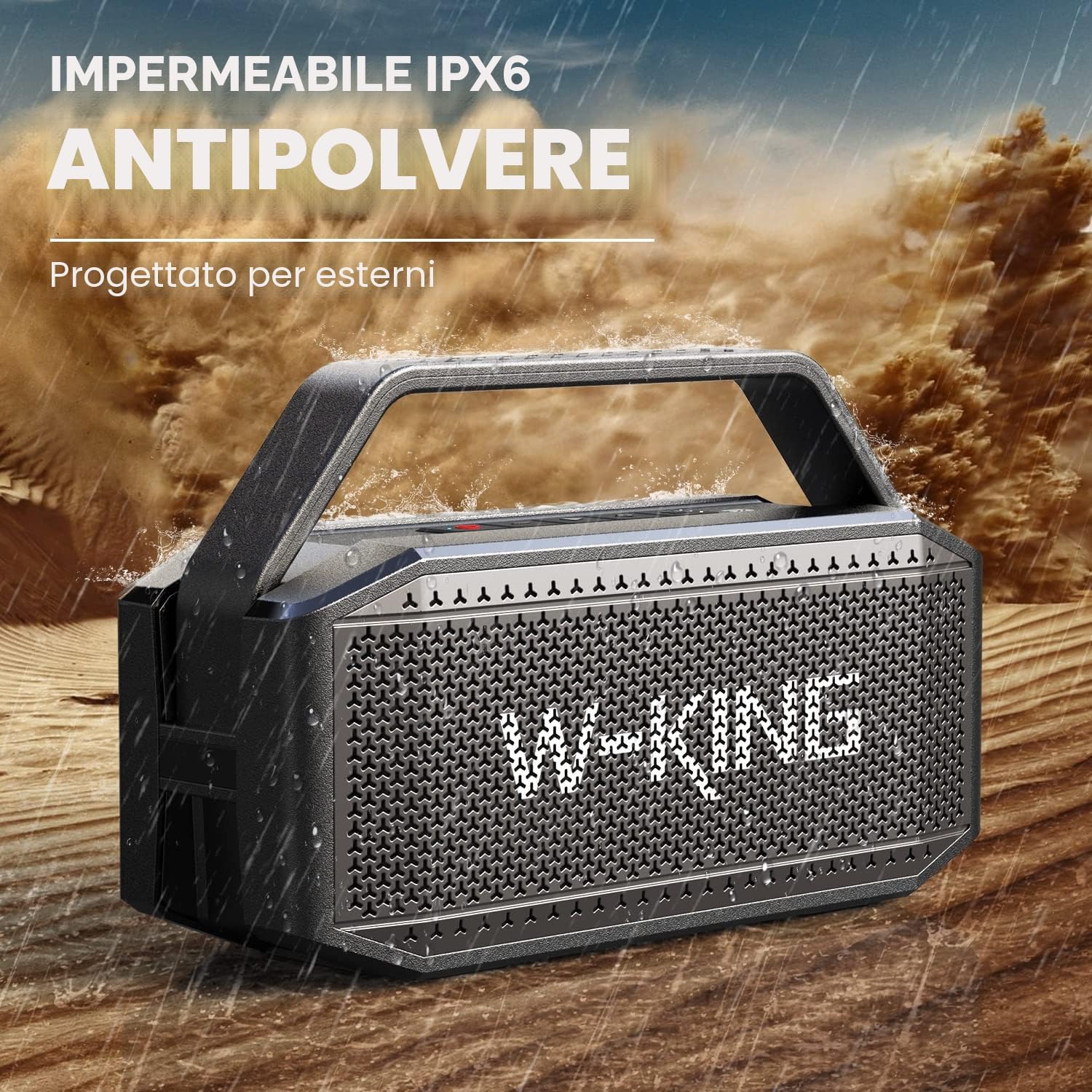 Detalle de W-KING D9-1: Altoparlante Bluetooth da 60 W, portatile, impermeabile IPX6 e con 40 ore di autonomia