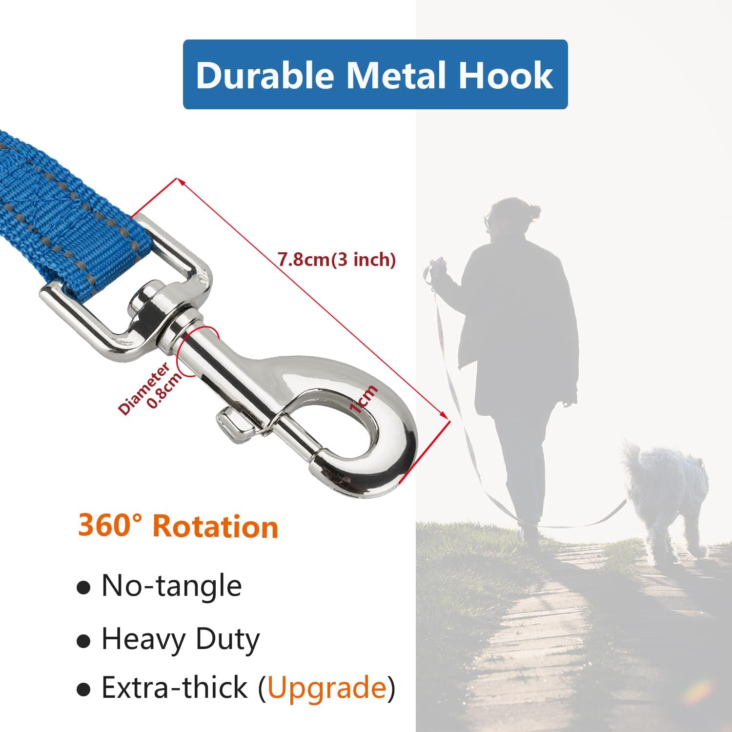 Thumbnail 2 de Petiry Long Dog Training Lead 5m with Reflective Nylon, Padded Handle and 360° Clasp