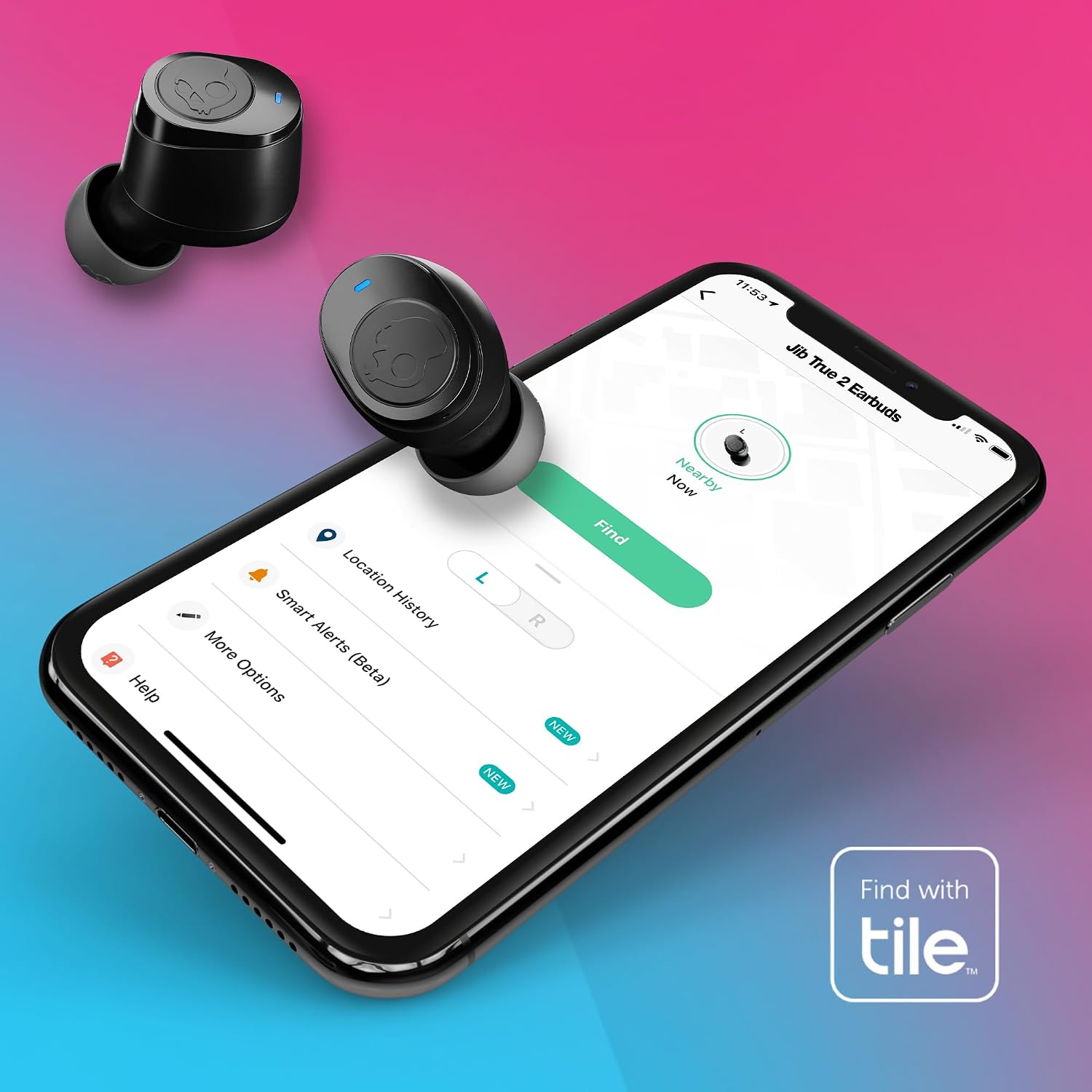 Detalle 2 de Skullcandy Jib True 2 Kabelloser In-Ear Kopfhörer – 32 Std. Akku, IPX4, Tile-Finder, Solo-Modus