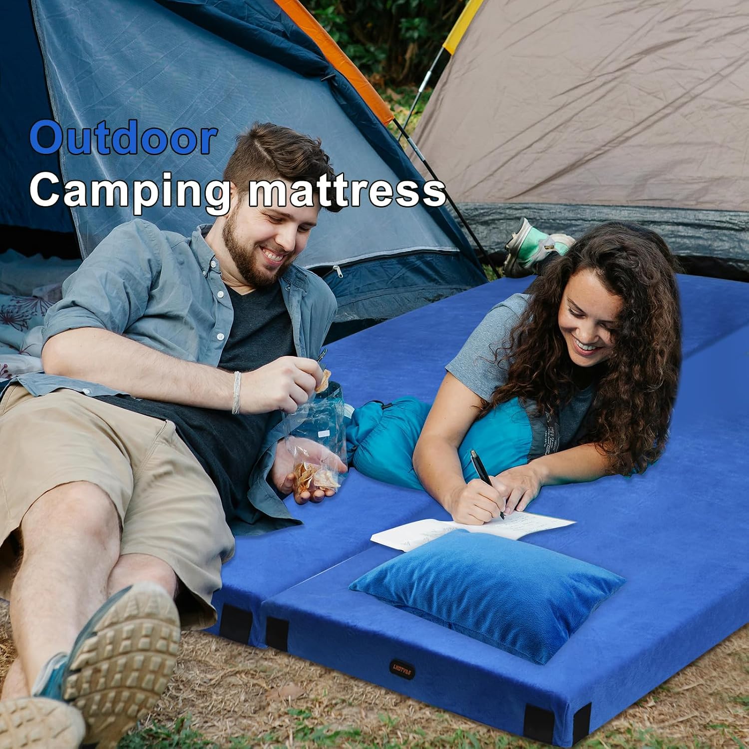 Detalle de Memory Foam Camping Mattress Pad for Adults — Waterproof, Non-Slip Roll-Up Floor Sleeping Mat