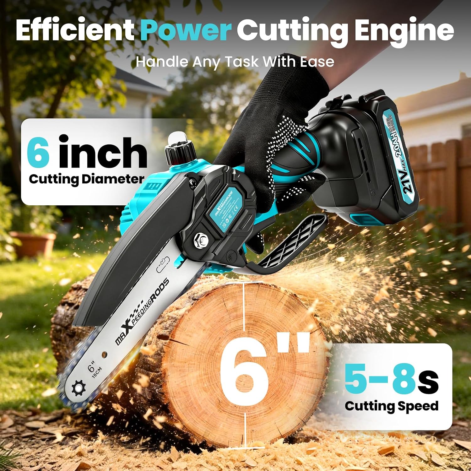 Detalle 2 de maXpeedingrods 603+702 6-Inch Cordless Mini Chainsaw with Two Batteries