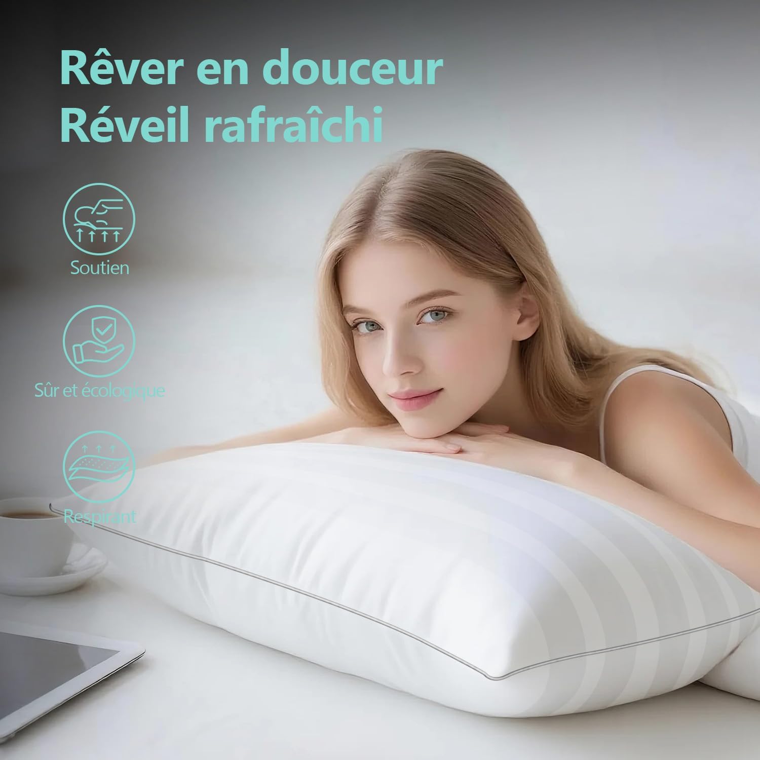 Thumbnail 1 de Lullabeau Oreiller 50x70 cm (lot de 2) : soutien moelleux lavable, pour dormir sur le côté, le dos ou le ventre