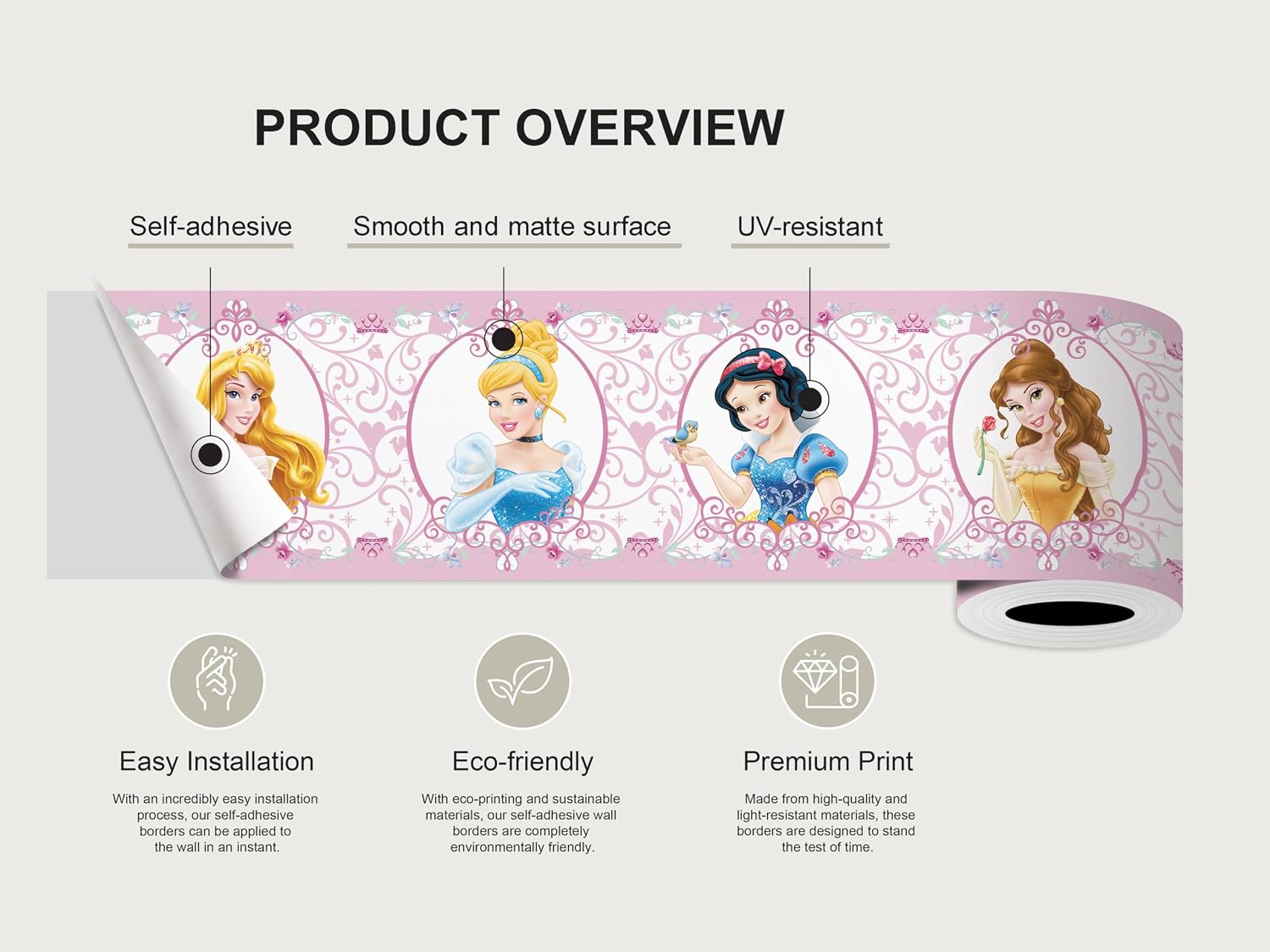 Detalle 2 de AG Design WBD 8065 Disney Princesses Self-Adhesive Wall Border, 500 x 14 cm