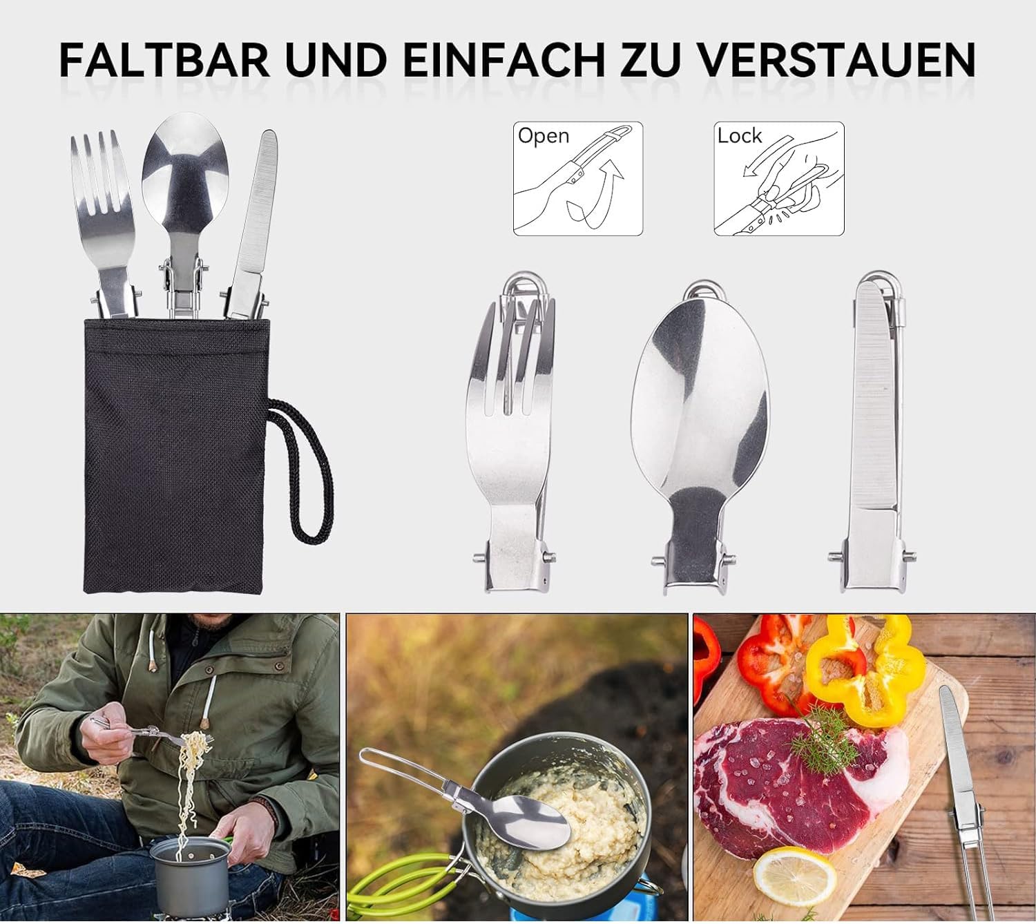 Thumbnail 2 de ERBO Camping Kochgeschirr-Set aus Aluminium für 2 Personen (7-teilig, faltbar/verschachtelt) – Grün