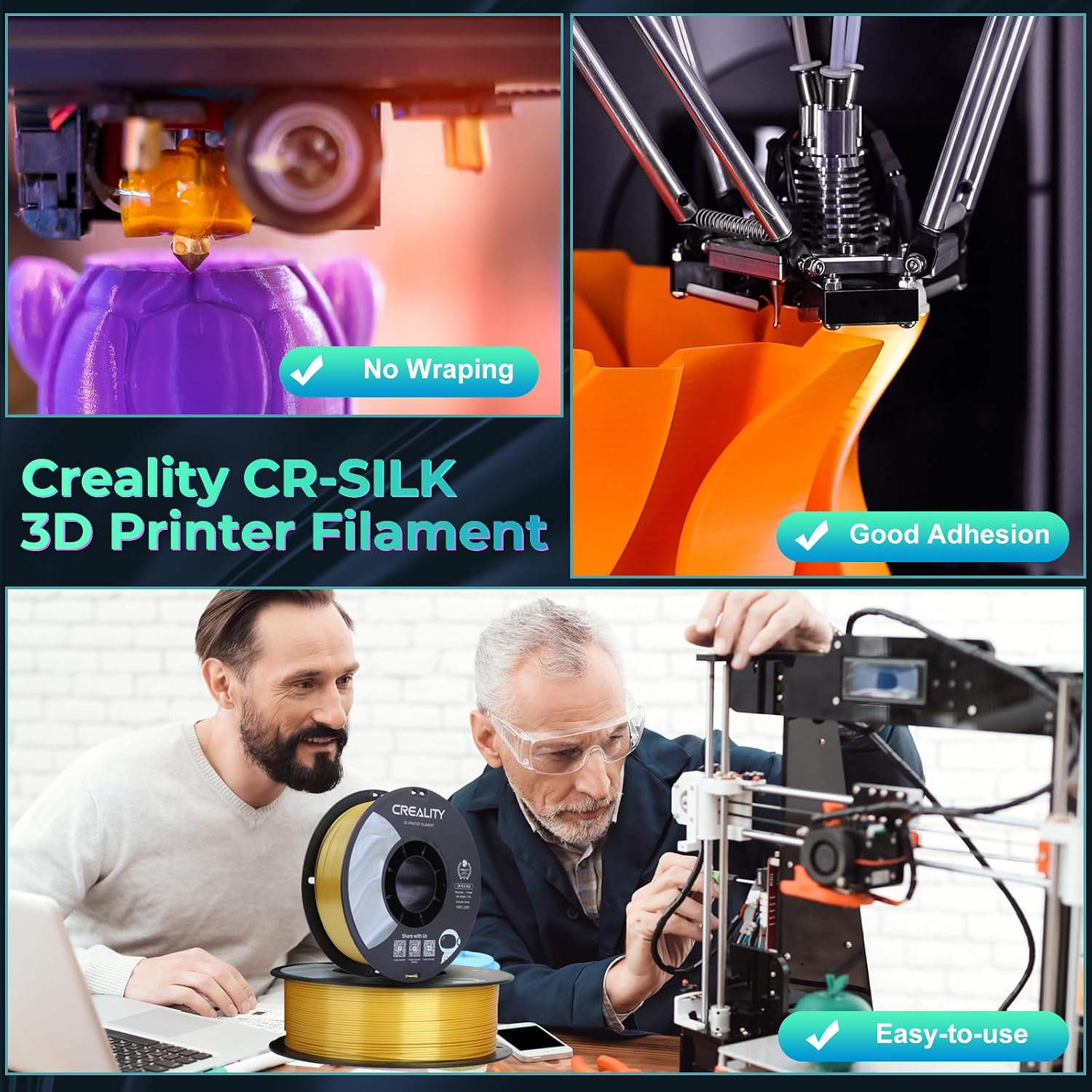 Thumbnail 6 de Creality Silk PLA 3D Printer Filament, 1.75mm, 1kg, Gold Gloss Finish