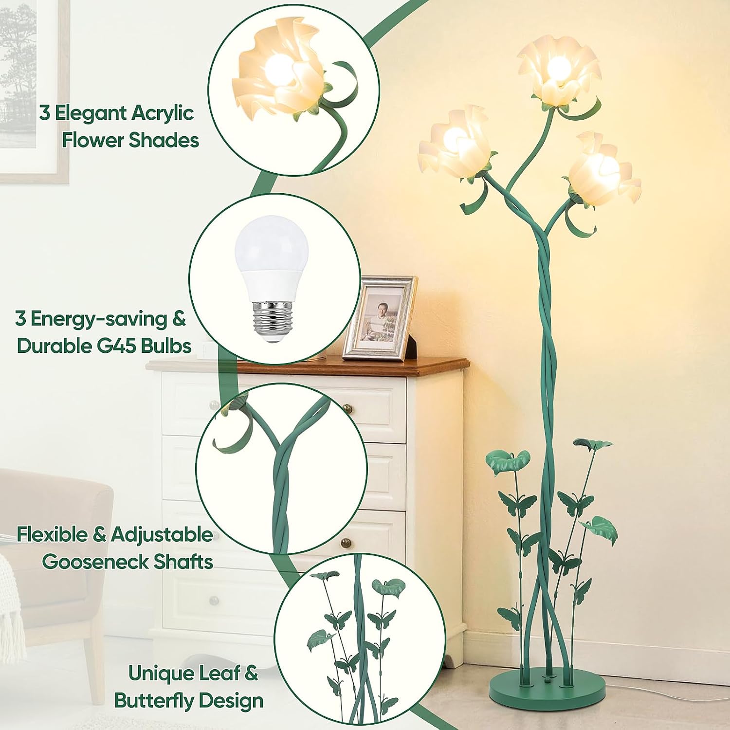 Detalle de TOBUSA Flower Floor Lamp, 67-Inch