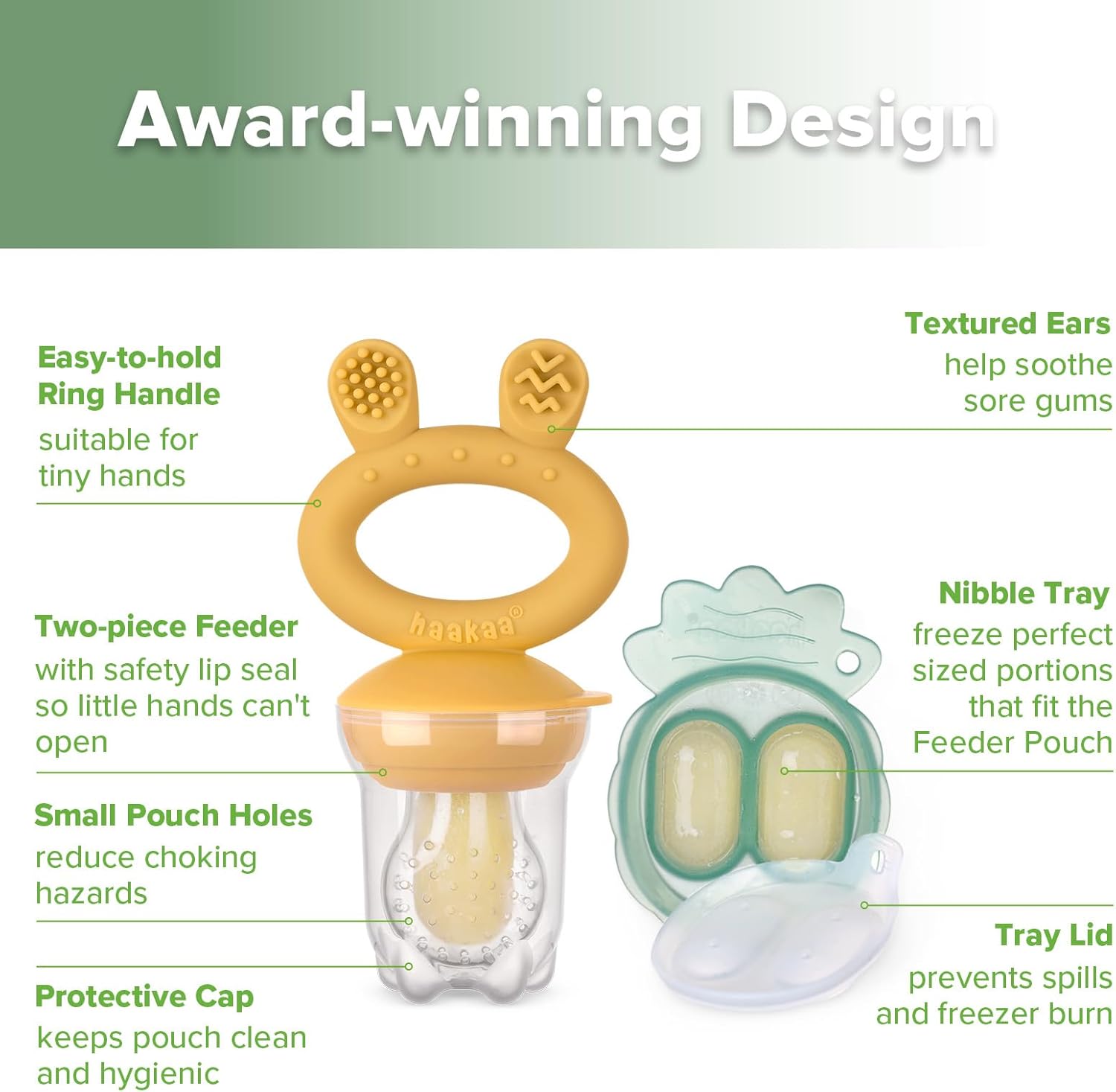 Thumbnail 2 de Haakaa Baby Fruit Food Feeder & Freezer Nibble Tray Combo (Mustard)