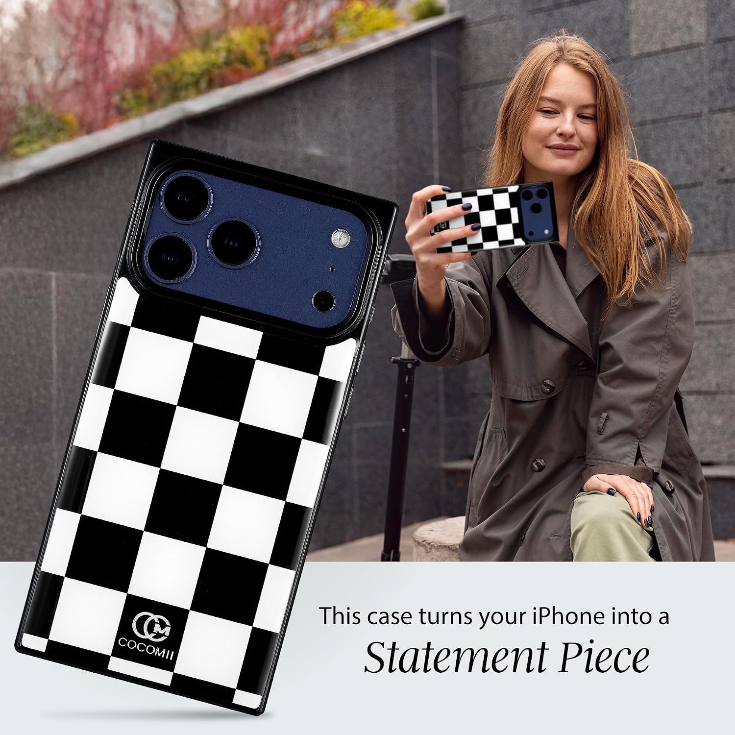 Detalle de COCOMII Rectangle Case for iPhone 17 Pro Max — Monochrome Checkered