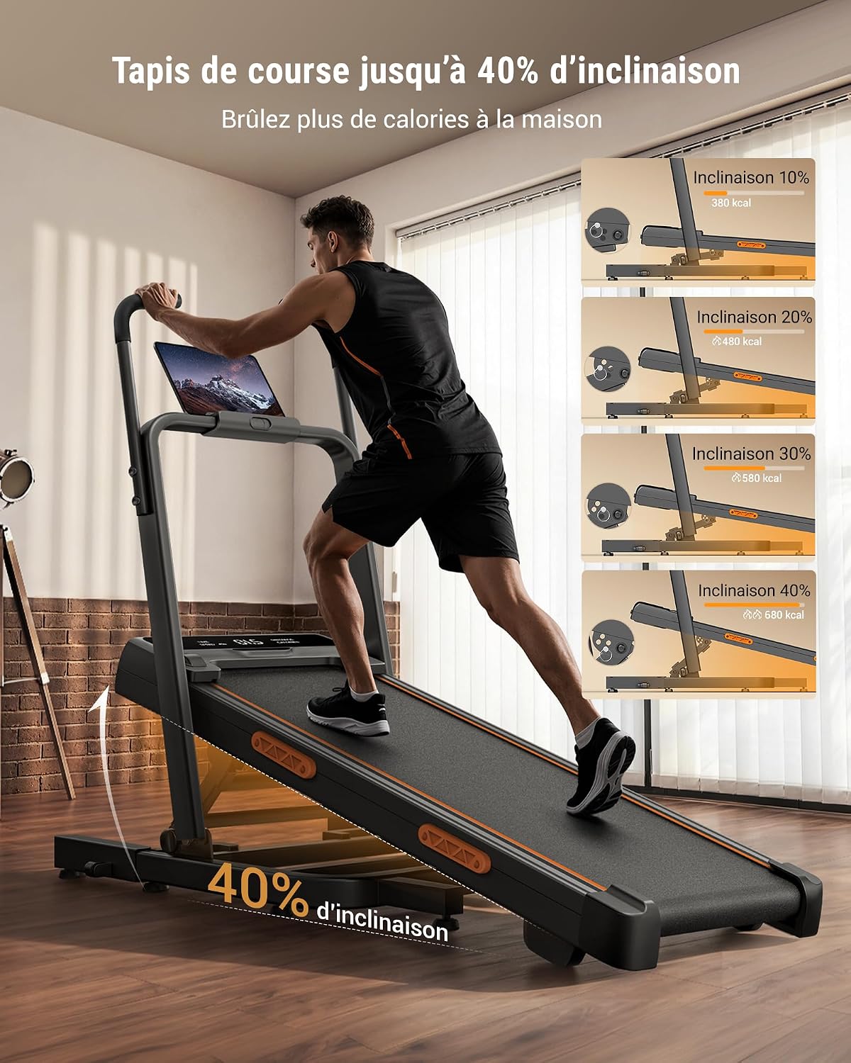 UMAY Tapis de Course Pliable Inclinable 40% Simulateur Montagne – 10 km/h