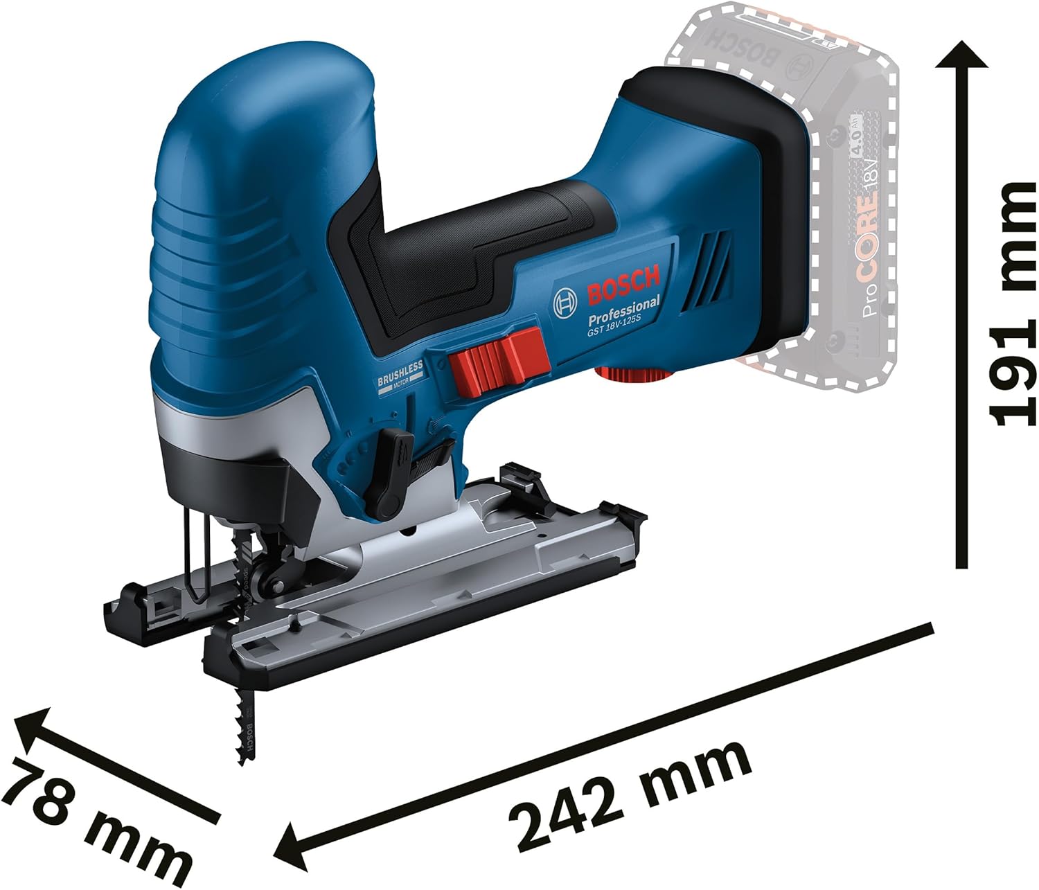 Thumbnail 1 de Bosch Professional GST 18V-125 S Akku-Stichsäge (18V System) inkl. SDS-Sägeblatt, Absaug-Set und L-BOXX