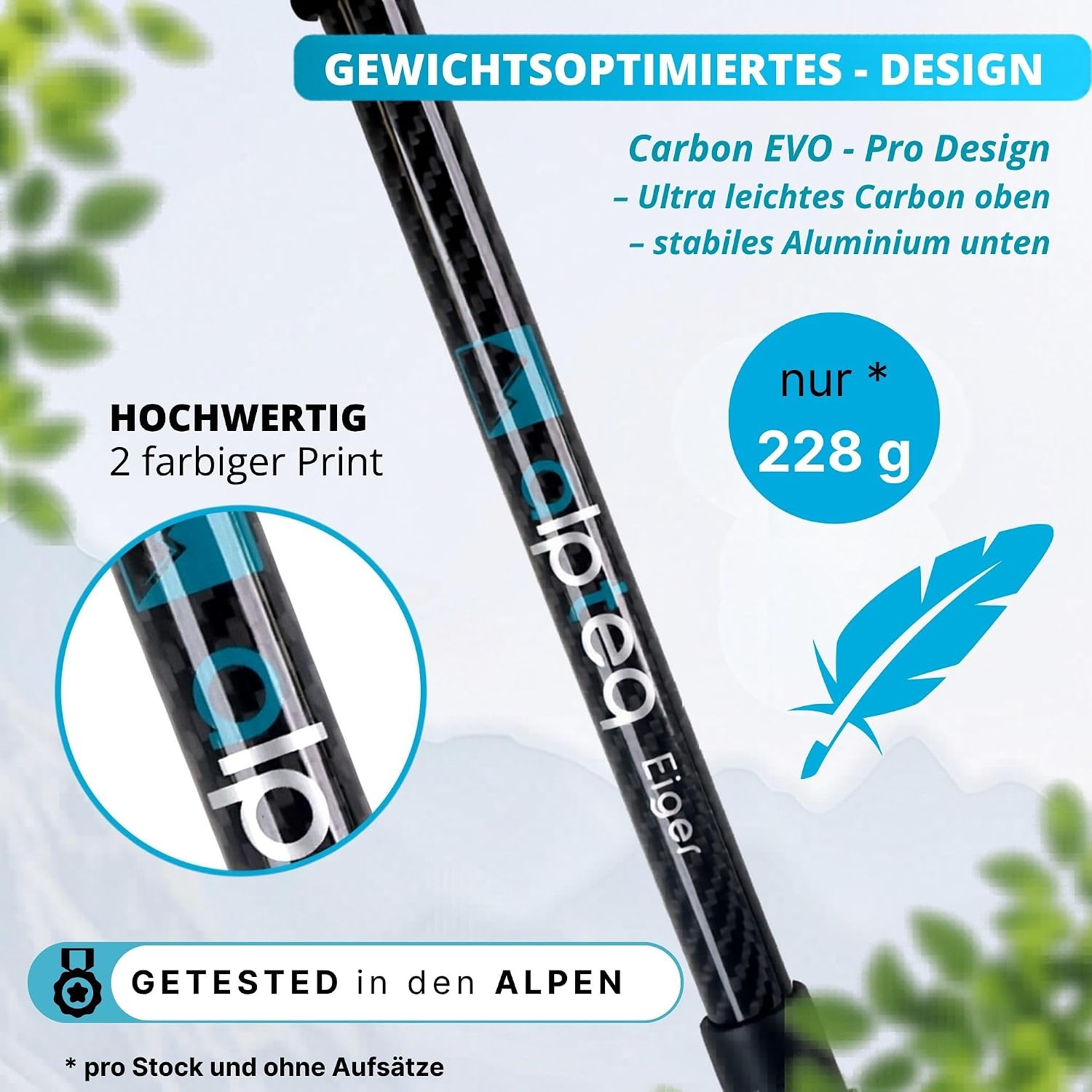 Detalle de Alpteq Carbon Wanderstöcke Teleskop – ultraleichte Trekkingstöcke aus Carbon & Aluminium, verstellbar 65–135 cm