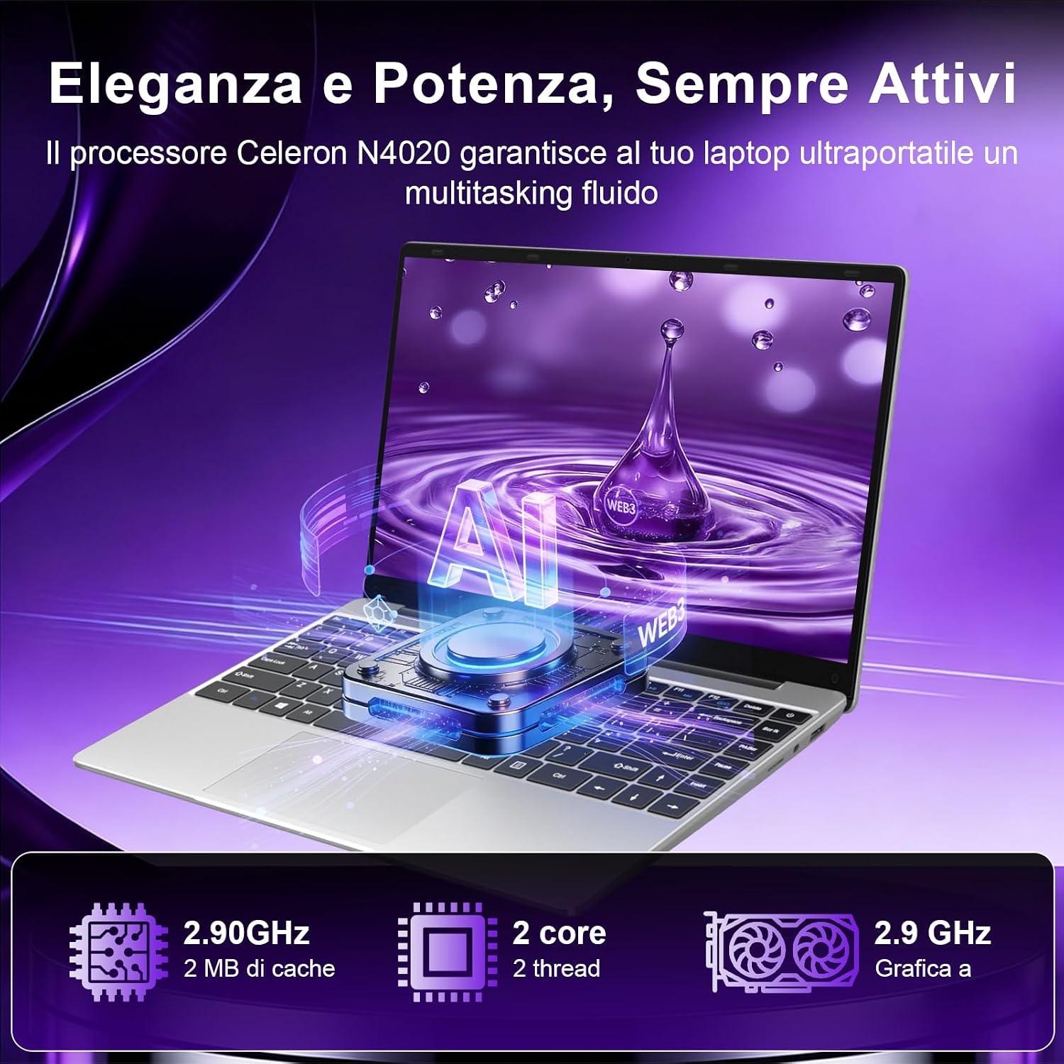 Detalle de bvate PC Portatile 14'' con Windows 11 e SSD espandibile: equilibrio tra portabilità e funzionalità