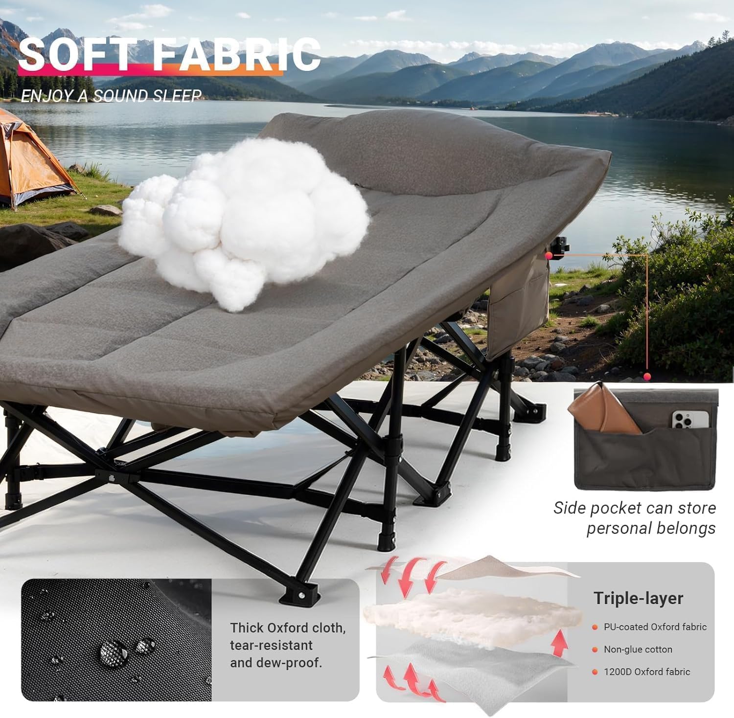 Detalle 2 de Overmont 28" Extra Wide Padded Folding Camping Bed