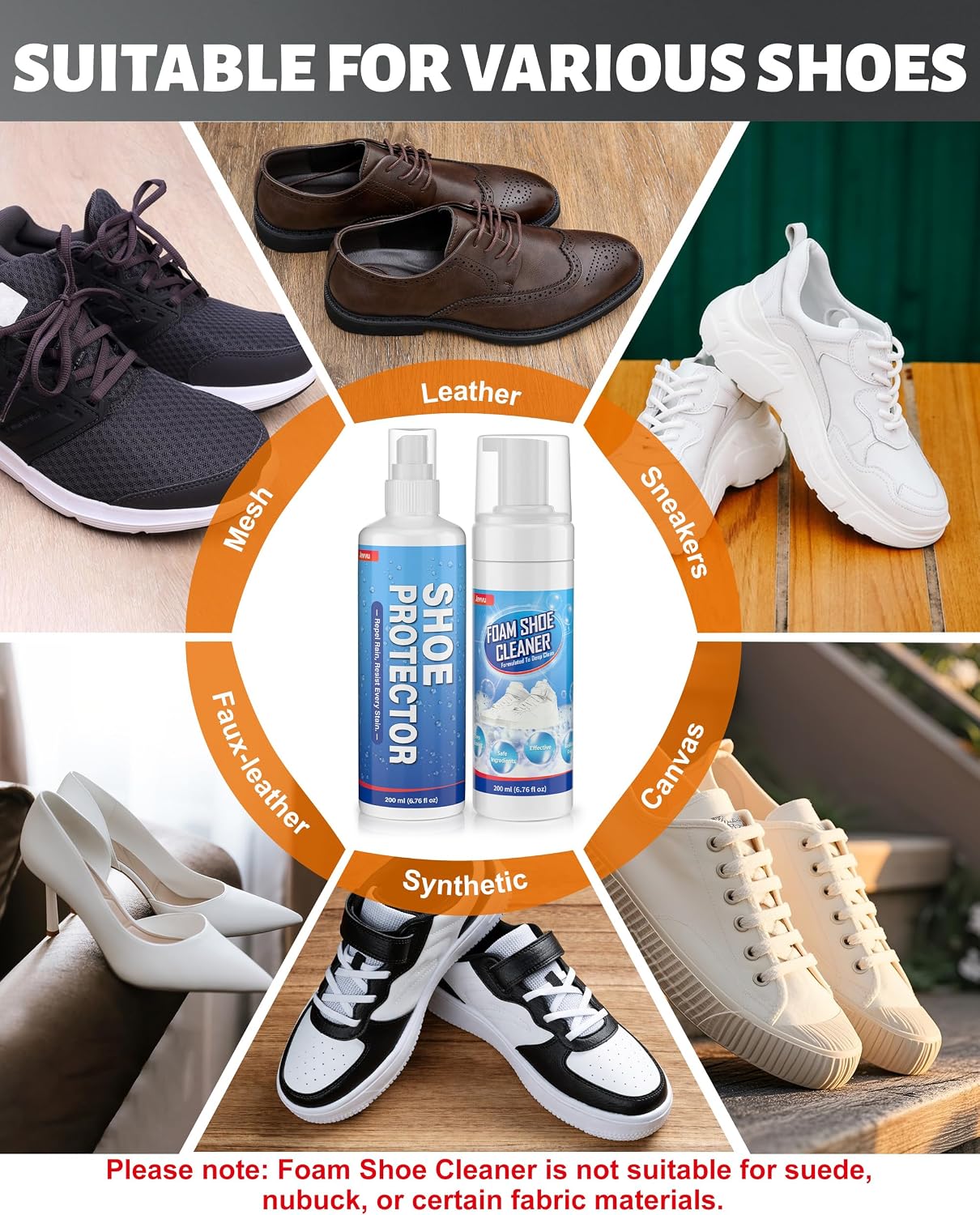 Detalle de Jevvu Shoe Cleaner: 2-in-1 Cleaning Foam and Protective Spray Kit