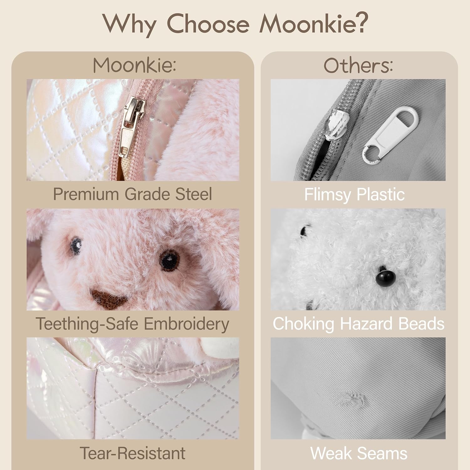 Thumbnail 6 de Moonkie Hug & Go™ Bunny Toddler Backpack (Soft Plush Bag with Detachable Toy) for Girls Ages 2–4