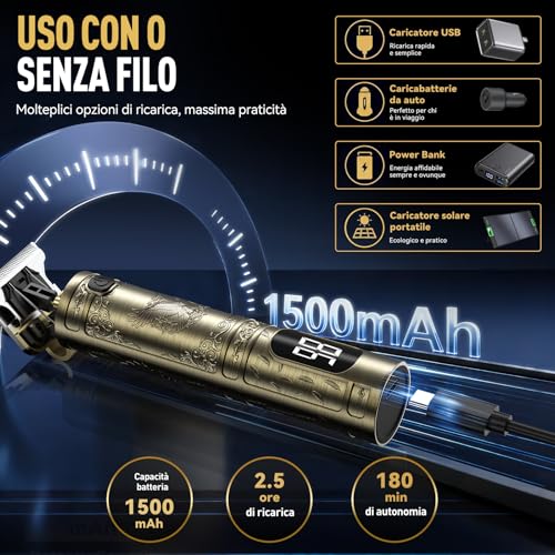 Thumbnail 2 de Solati Tagliacapelli Uomo Professionale: Rasoio elettrico con Display LED, Regolabarba e Kit Rifinitore