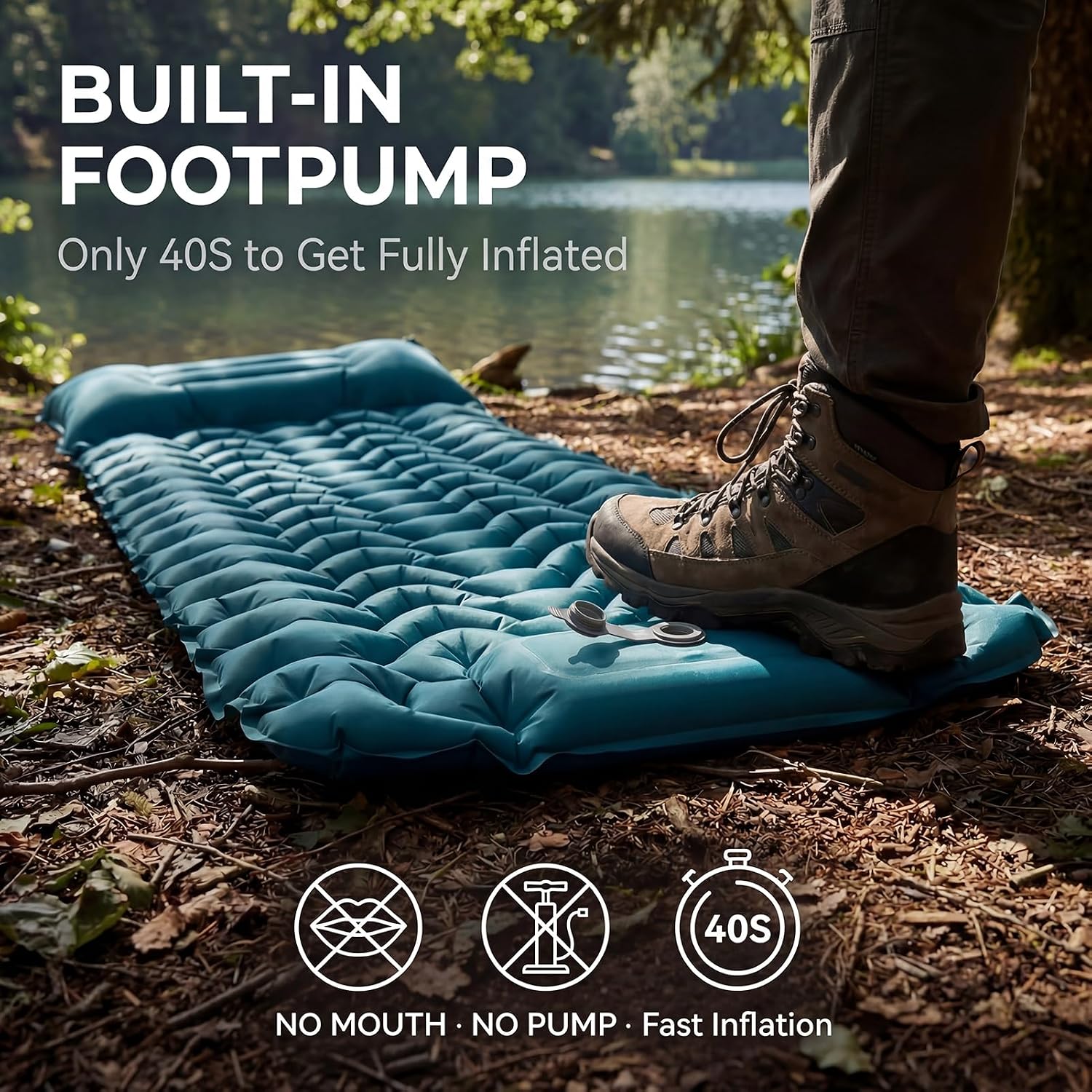 Detalle de COVACURE Camping Mat – 3.9" Thick with Built-in Foot Pump