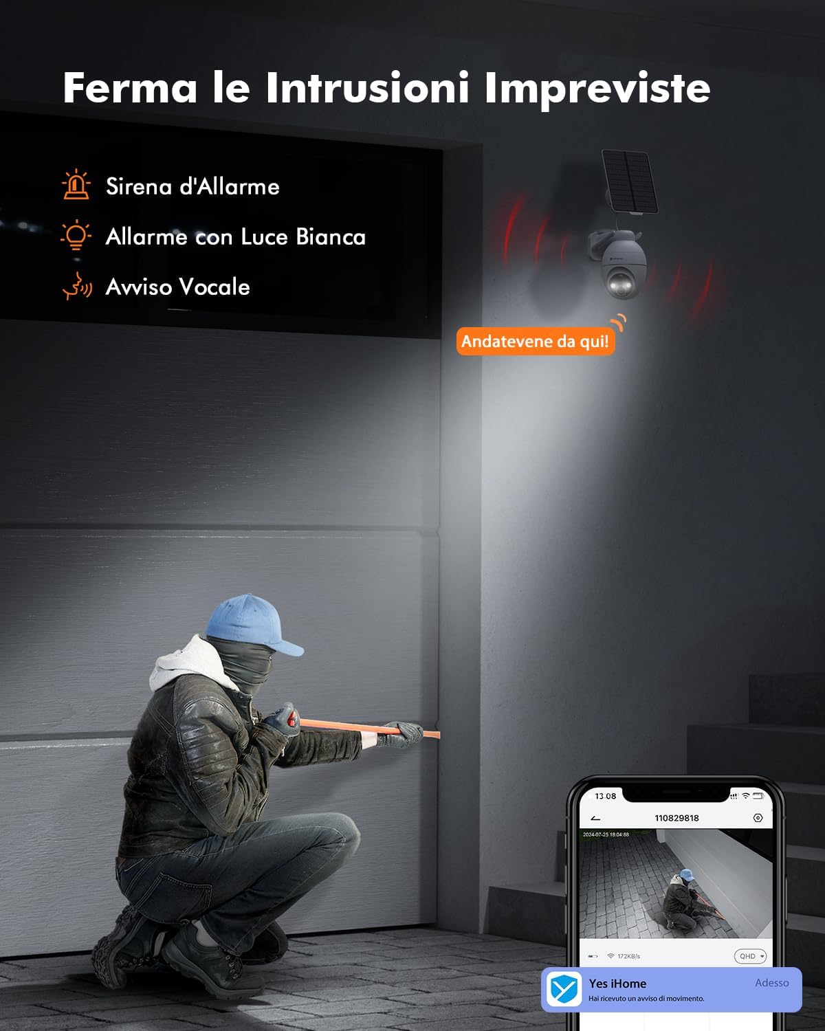 Detalle de YESKANO 2K Telecamera Wi-Fi Esterno Solare 360° PTZ, Videosorveglianza a Batteria con Rilevamento Umano, Audio 2 Vie e Visione Notturna a Colori