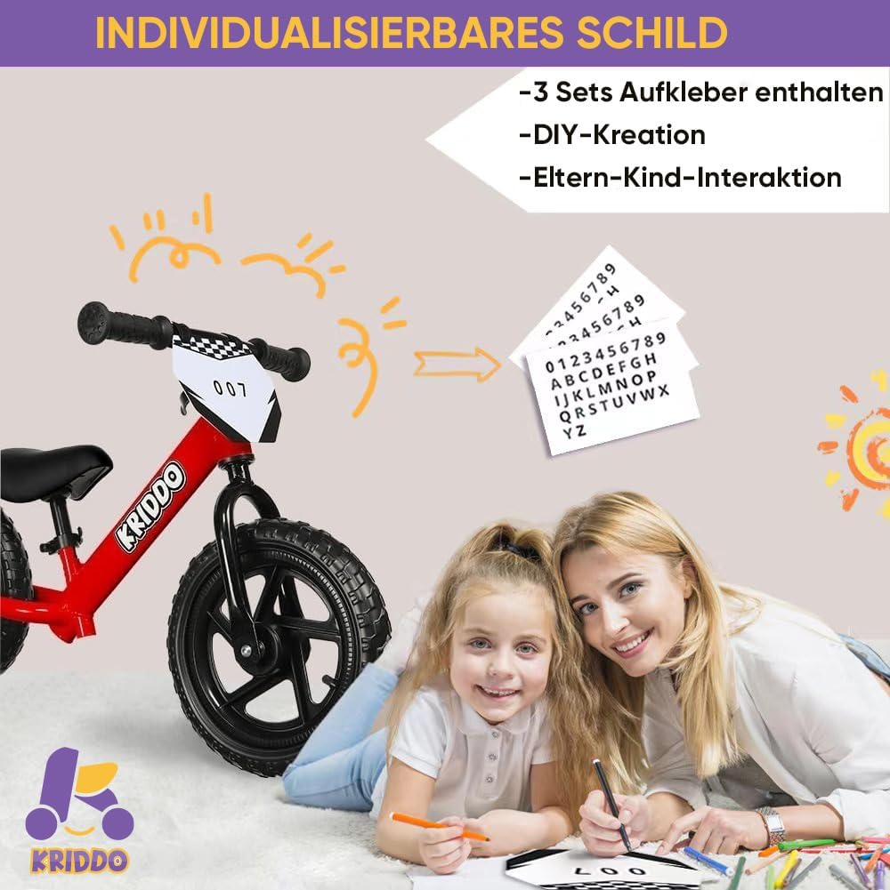 Thumbnail 2 de KRIDDO Kinder Laufrad ab 2 Jahren – Personalisiertes Laufrad mit verstellbarem Sitz und Schild