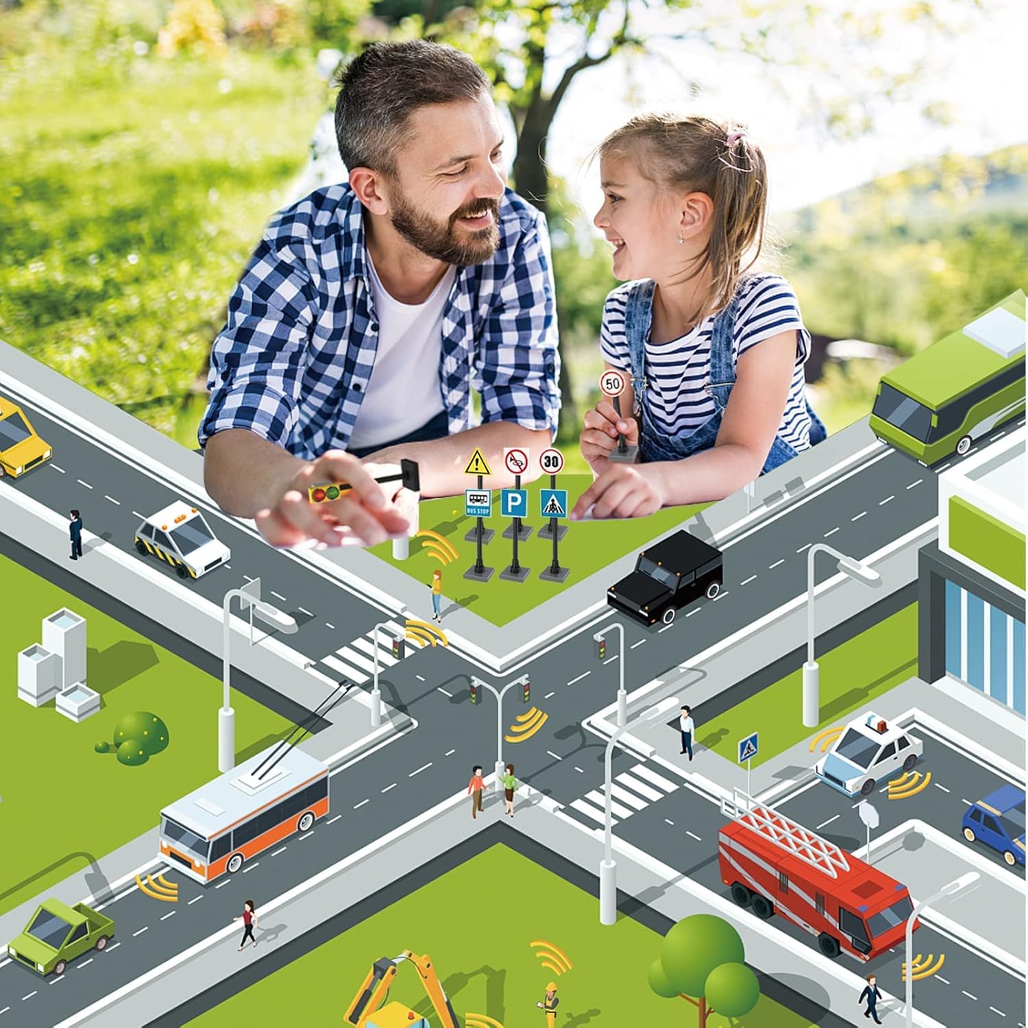 Detalle 2 de shineFinder City Set verkeersbordenset voor bouwplaten en bouwstenen