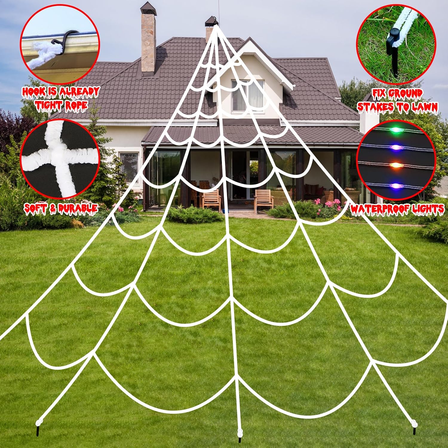 Detalle de Aitbay 241 Lighted Spider Web, 17.4-Foot Display with 150 LEDs
