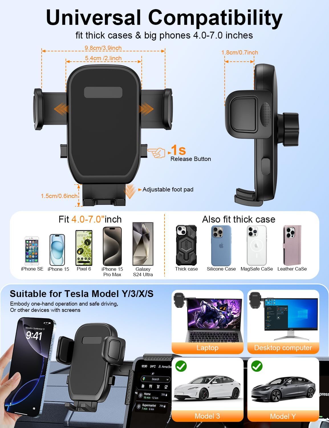 Thumbnail 6 de bokilino Tesla Phone Mount 360° adjustable car phone holder
