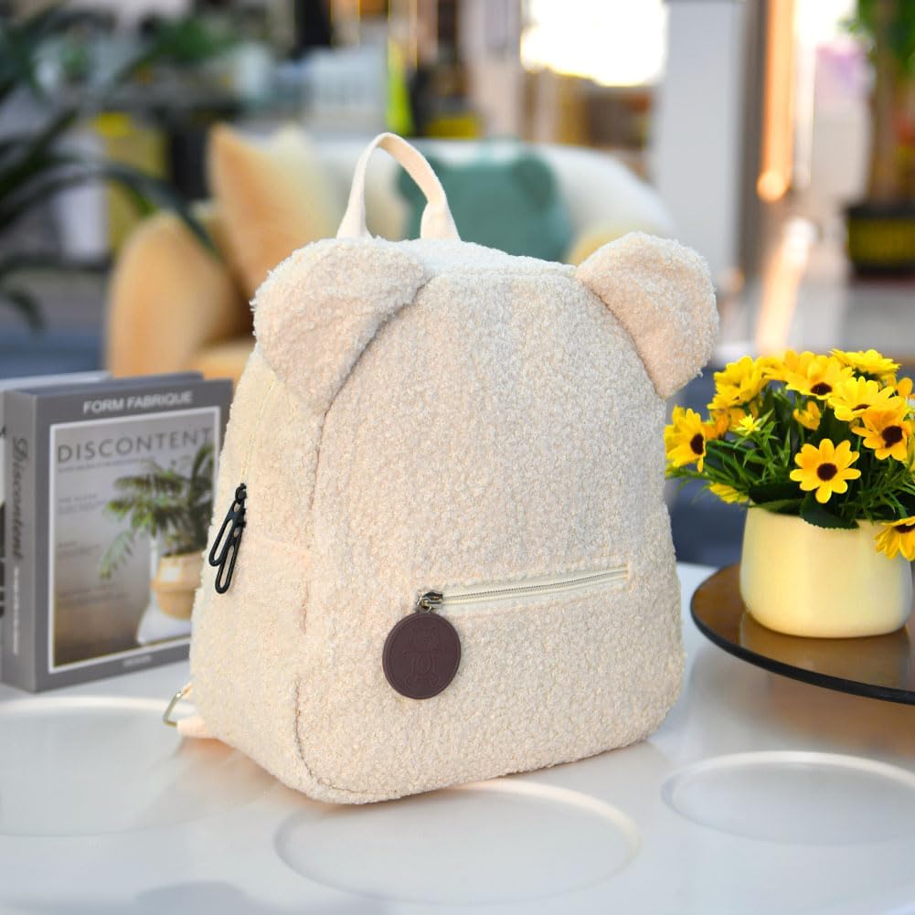 Detalle de Aomig Zaino in Peluche con Orso: zaino a spalla per bambini, 28 x 27 cm, leggerissimo e tenero