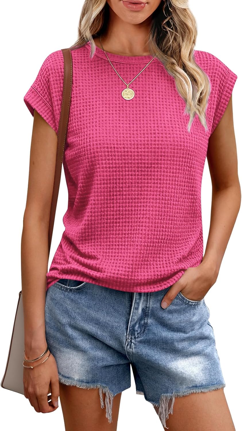 Thumbnail 6 de Chicrise Damen T Shirt Sommer Rundhals mit Waffelstrick – Bluse Kurzarm, Basic Business Outfit