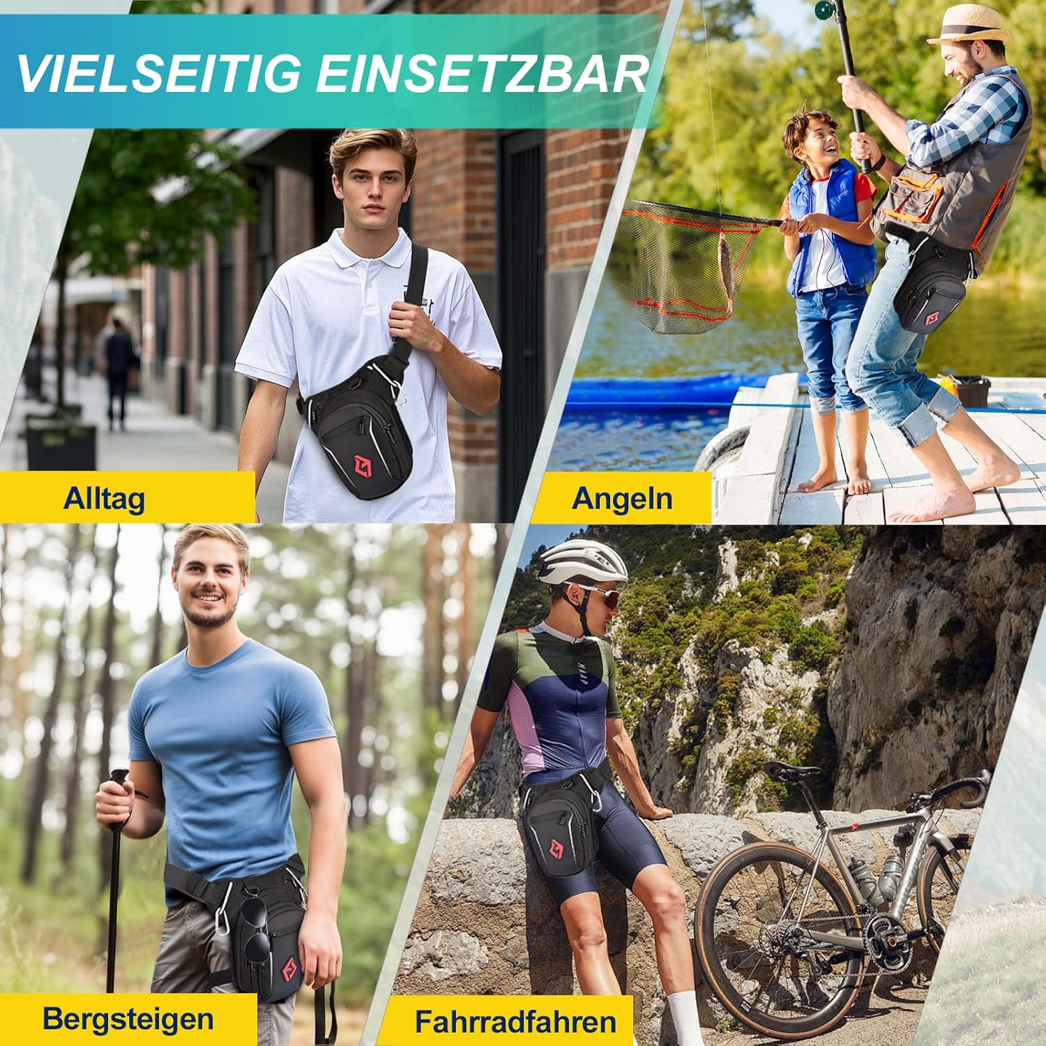 Thumbnail 6 de Eshow Beintasche Motorrad – Erweiterbare Oberschenkeltasche mit verstellbarem Beinriemen und Reflektor