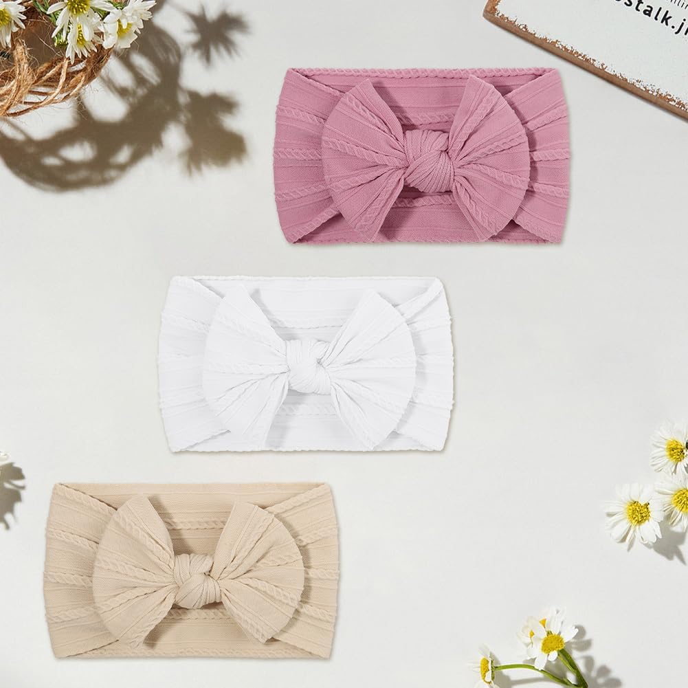 Thumbnail 5 de DiULi Fasce Bambina Neonata, Set da 3 Fasce con Fiocco in Nylon Elasticizzato – 0–3 Anni