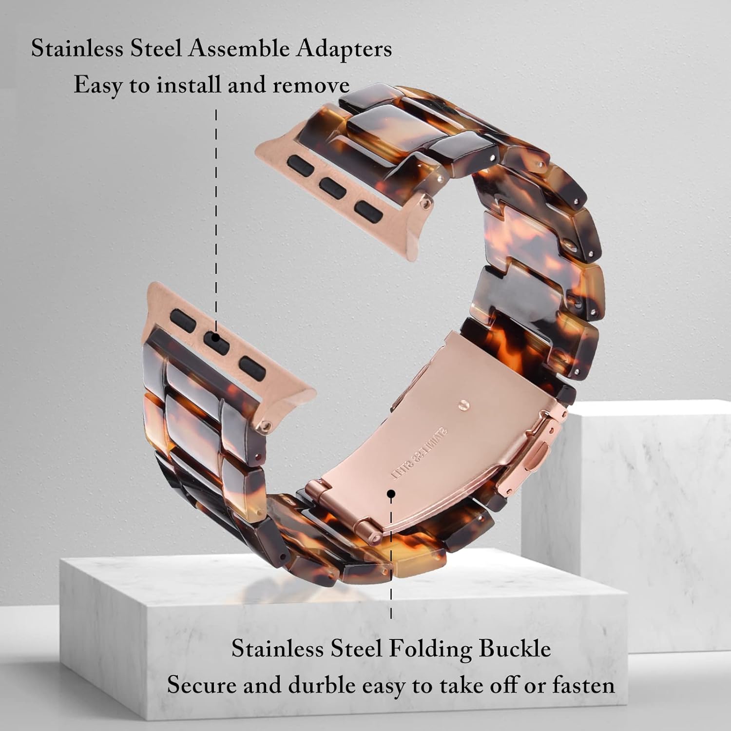 Thumbnail 3 de V.R.HOPE Modern Resin Straps for Apple Watch 44–49mm (Rose Gold, Turtle Shell)