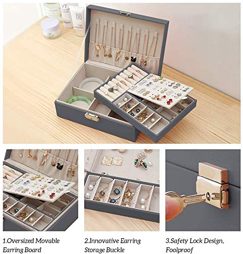 Detalle 2 de Mtianxy Schmuckkästchen – Doppelschicht PU-Leder Schmuckorganizer mit Schloss, 23 × 17 × 9 cm