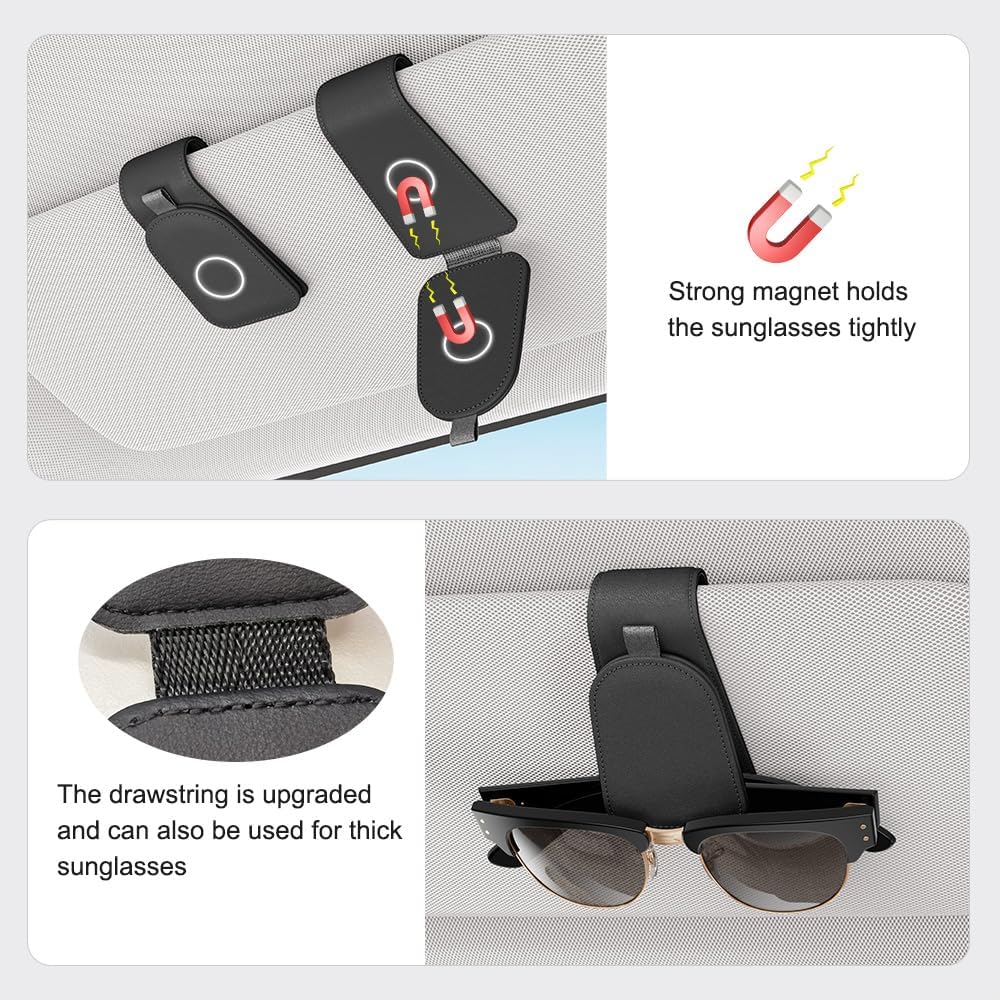 Thumbnail 6 de Sotfamily Sunglass Holder for Car Visor (Black) – 2 Pack with Suede Cloth, Magnetic Organizer
