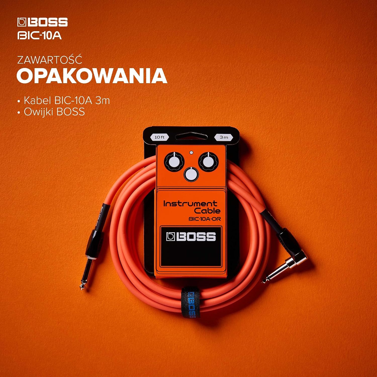 Detalle de BOSS BIC-10A – kabel instrumentalny 3 m, wtyki proste i kątowe, pomarańczowy