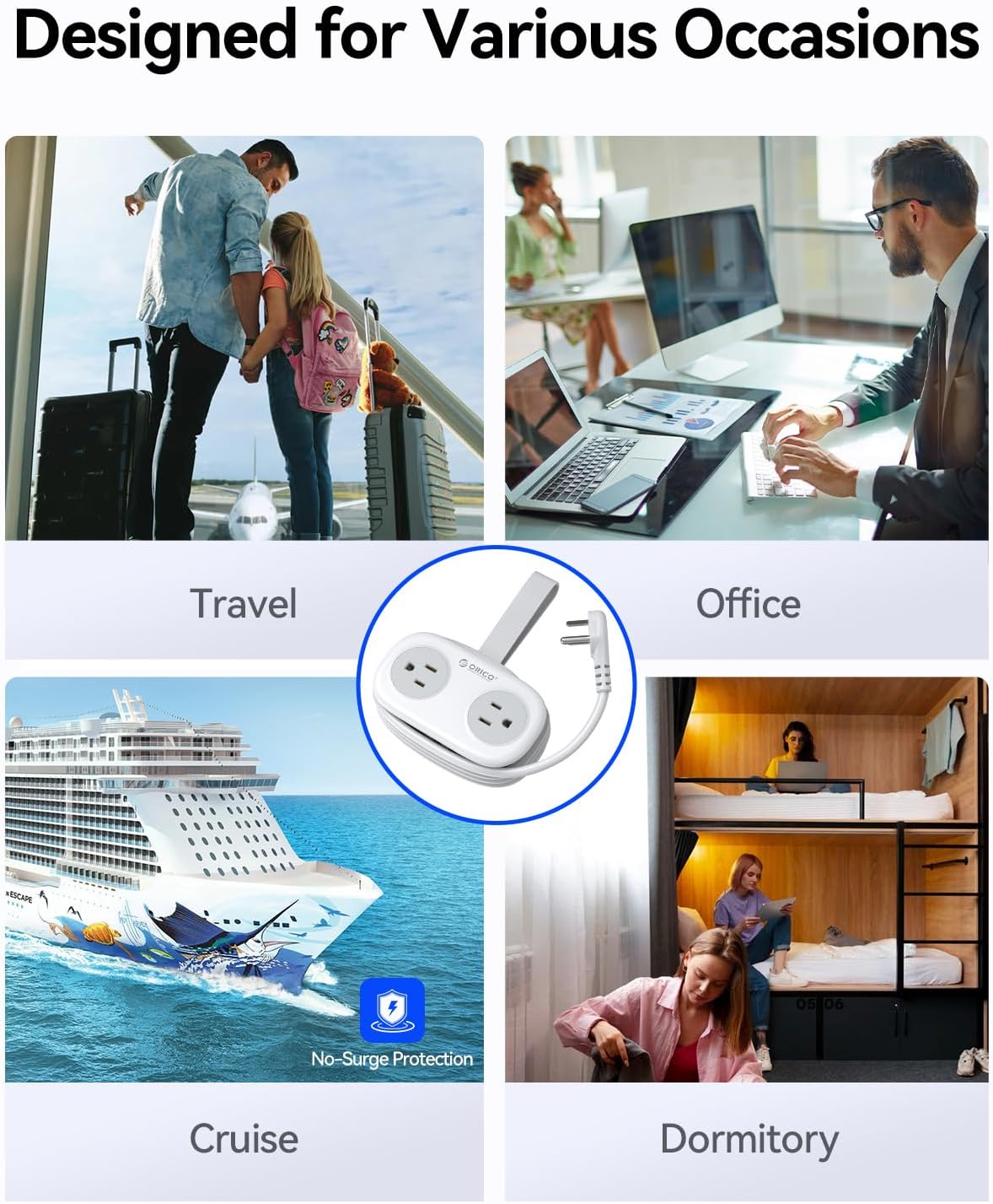 Detalle 2 de ORICO AP3 Travel Power Strip with 4 AC Outlets, 3 USB Ports, and 20W USB-C