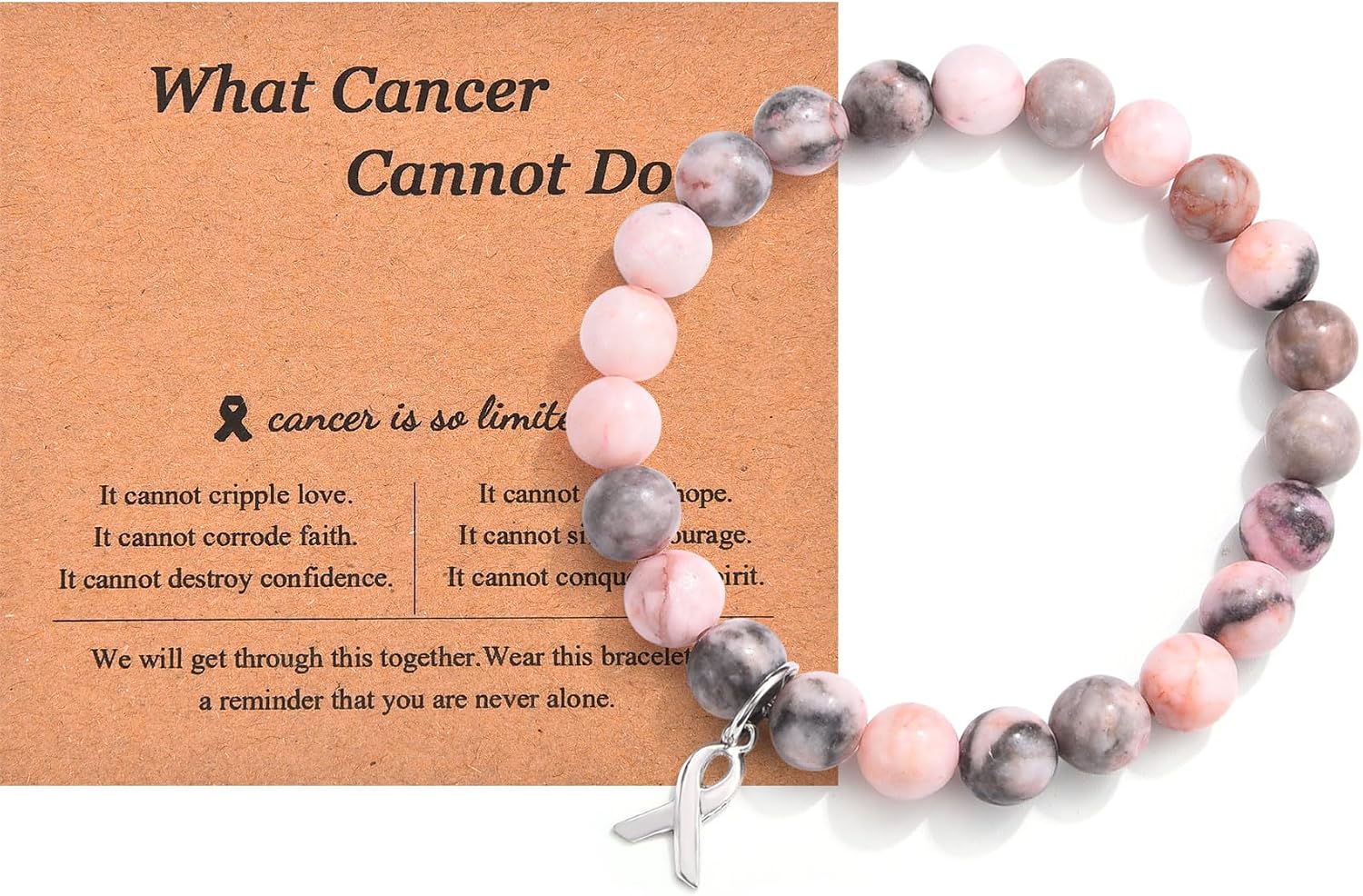 Thumbnail 4 de CERSLIMO Breast Cancer Care Bracelet for Women – Natural Stone Bead Bracelet with Inspirational Message Card