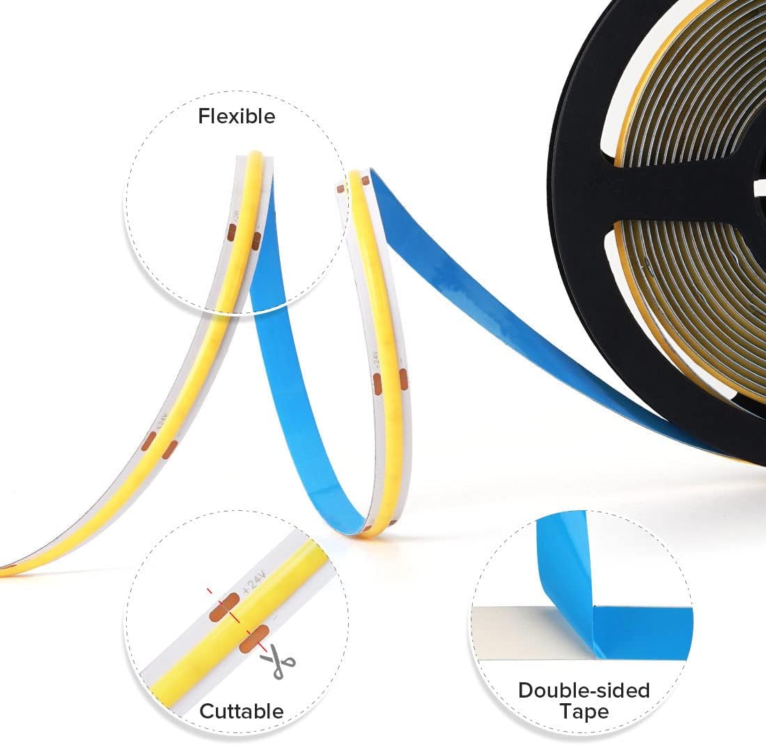Thumbnail 3 de BTF-LIGHTING FCOB LED-Streifen 5 m, 24 V, 528 LEDs/m, Warmweiß 3000 K, dimmbar – flexible COB-Technologie